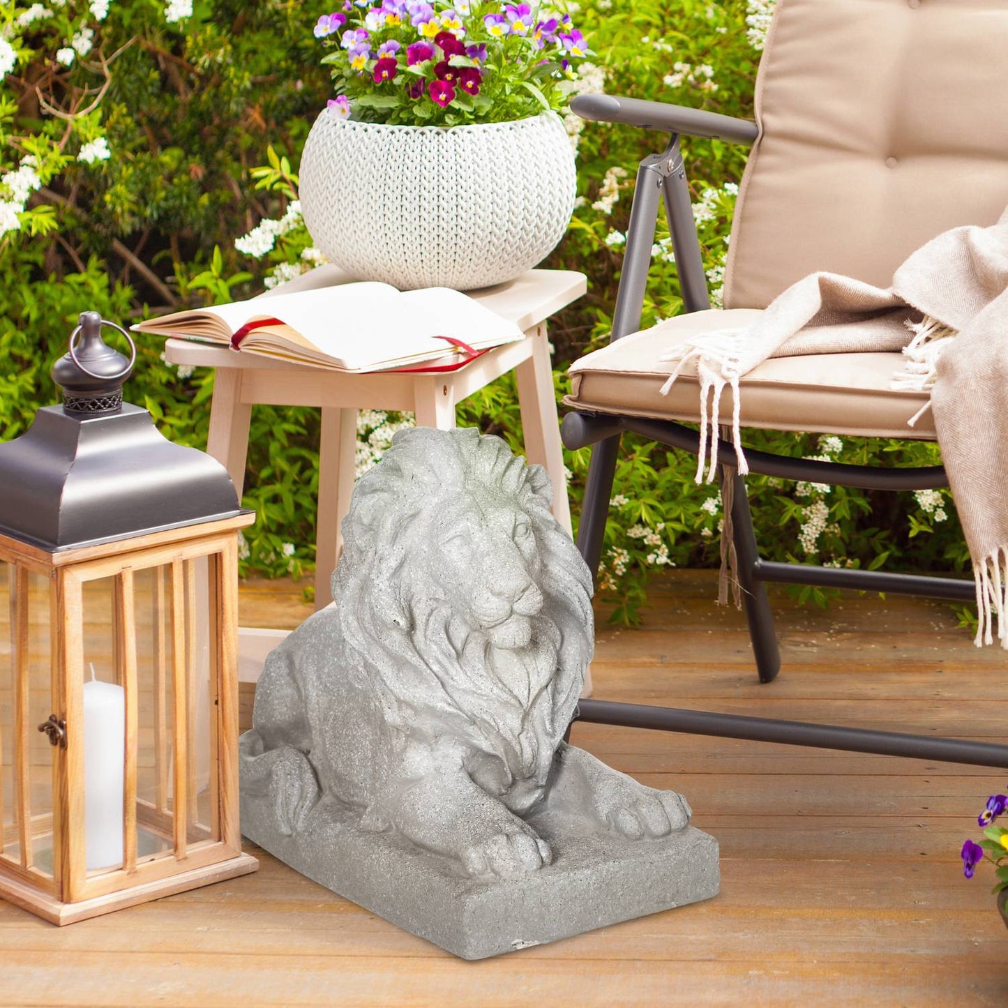 Weather Resistant Gray Lion Garden Ornament