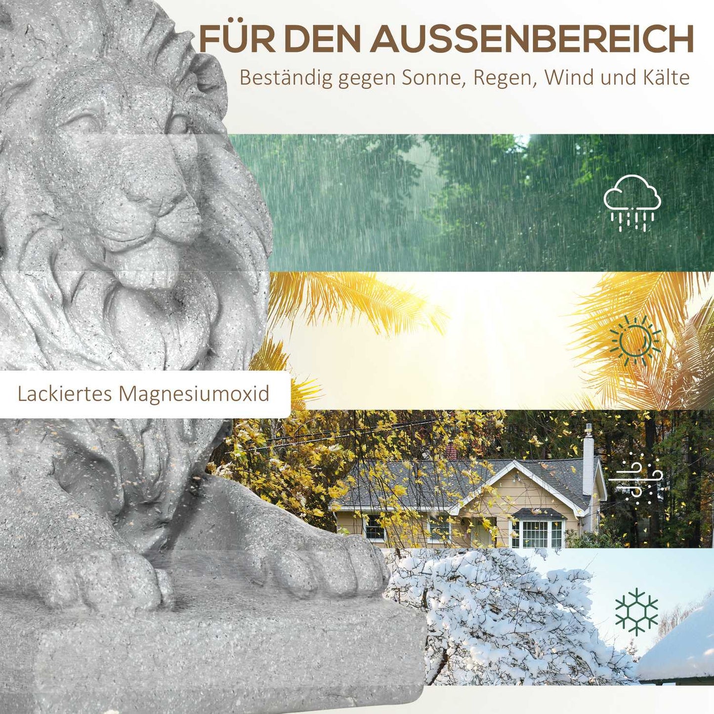 Weather Resistant Gray Lion Garden Ornament