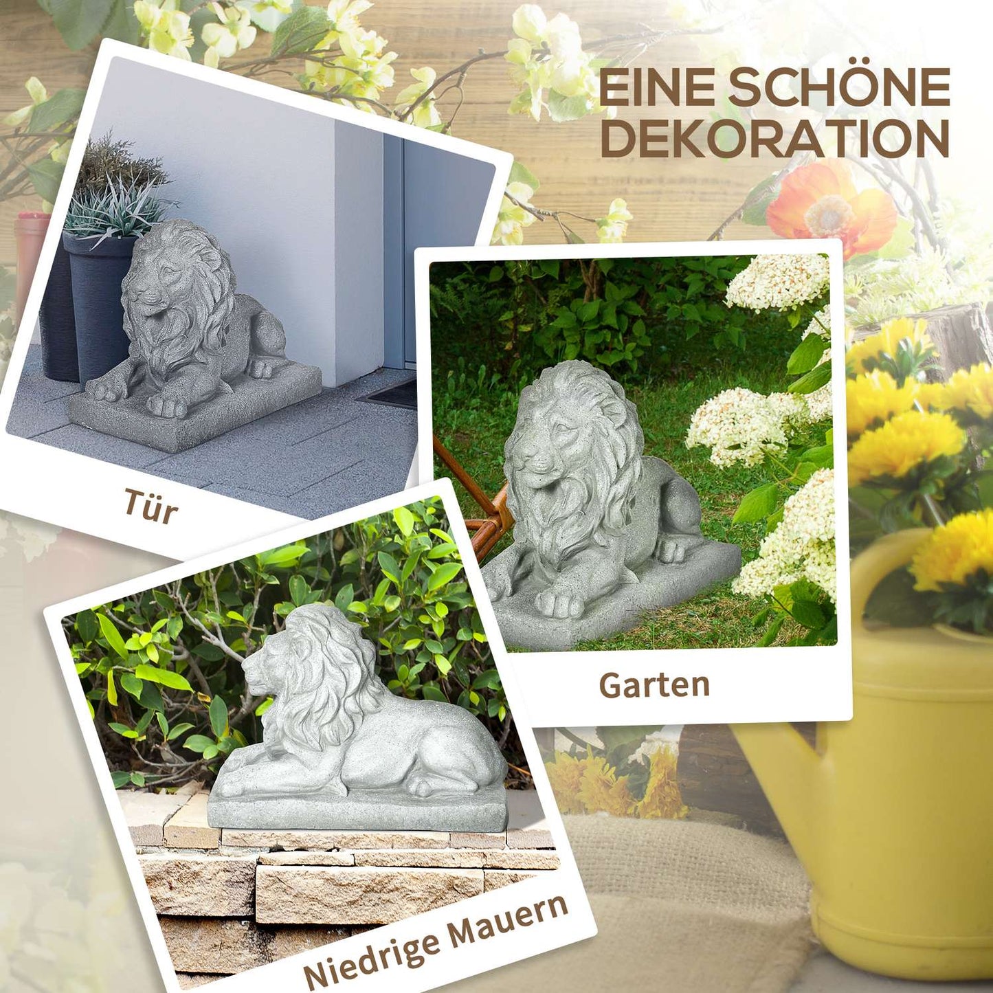 Weather Resistant Gray Lion Garden Ornament