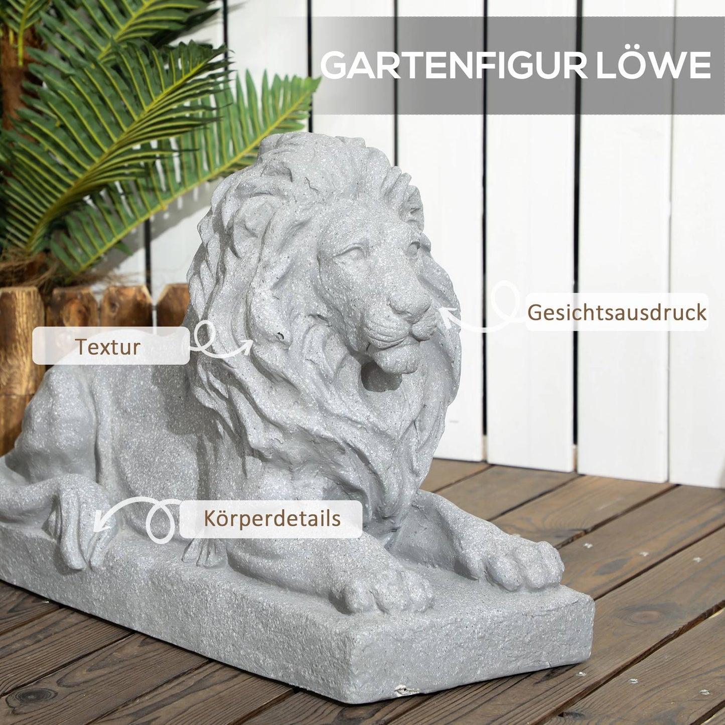 Weather Resistant Gray Lion Garden Ornament