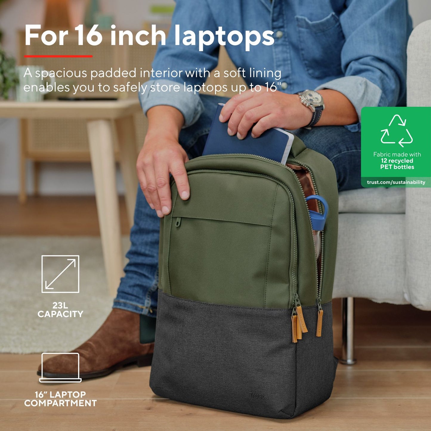 Lisboa Backpack for laptop 16" Green