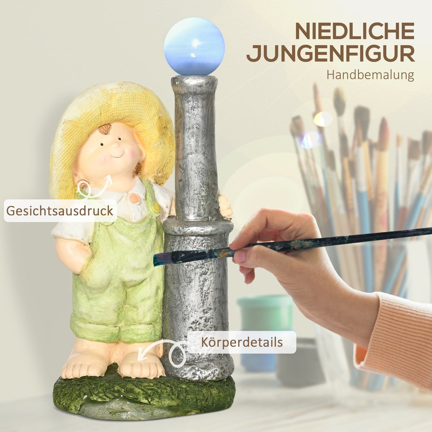 Little Boy Lantern Garden Ornament with Solar LED Light, 56cm