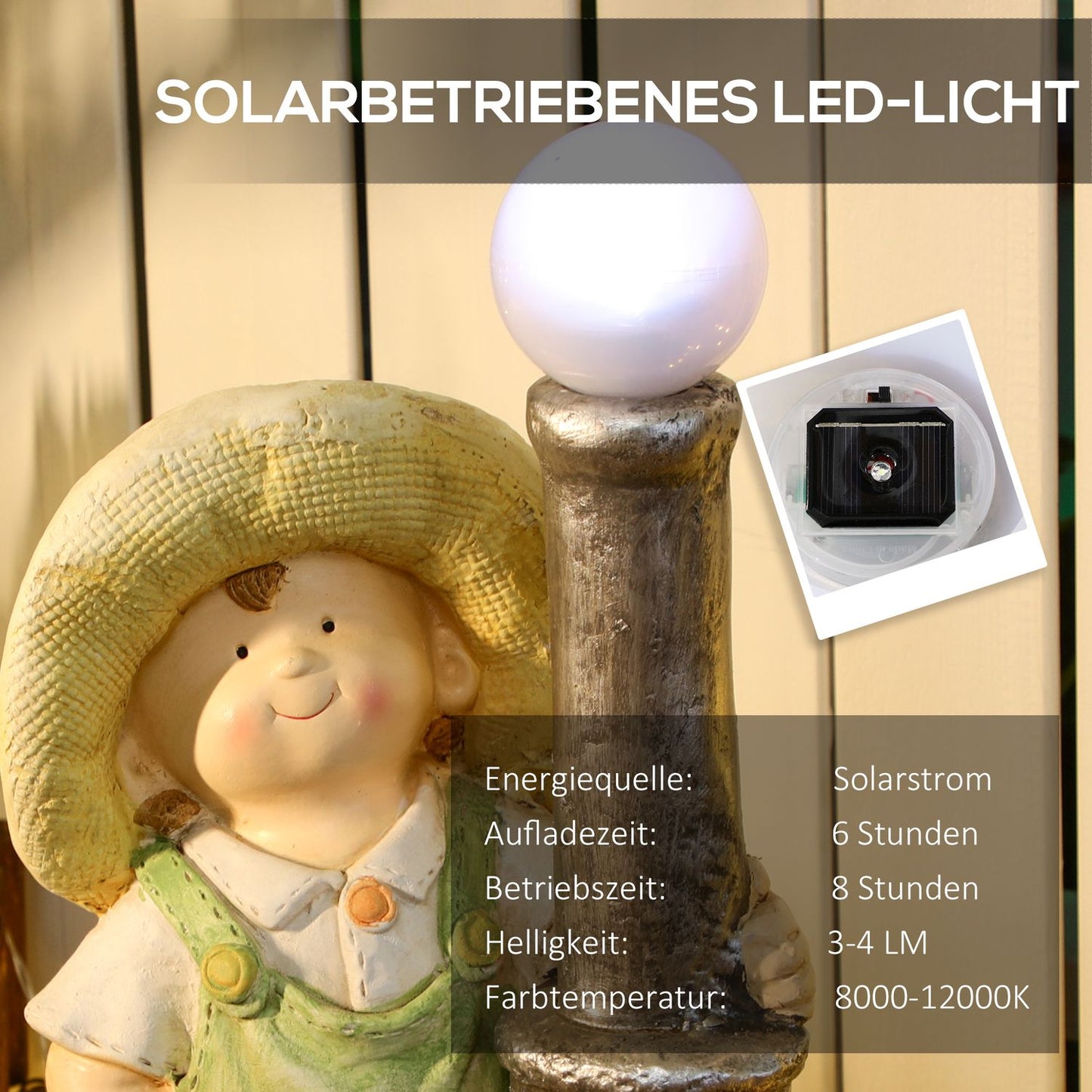Little Boy Lantern Garden Ornament with Solar LED Light, 56cm