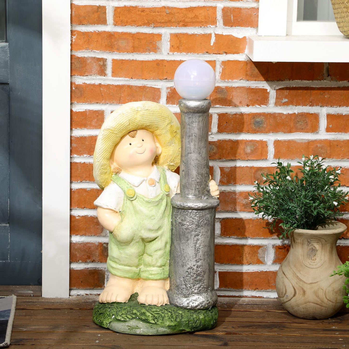 Little Boy Lantern Garden Ornament with Solar LED Light, 56cm