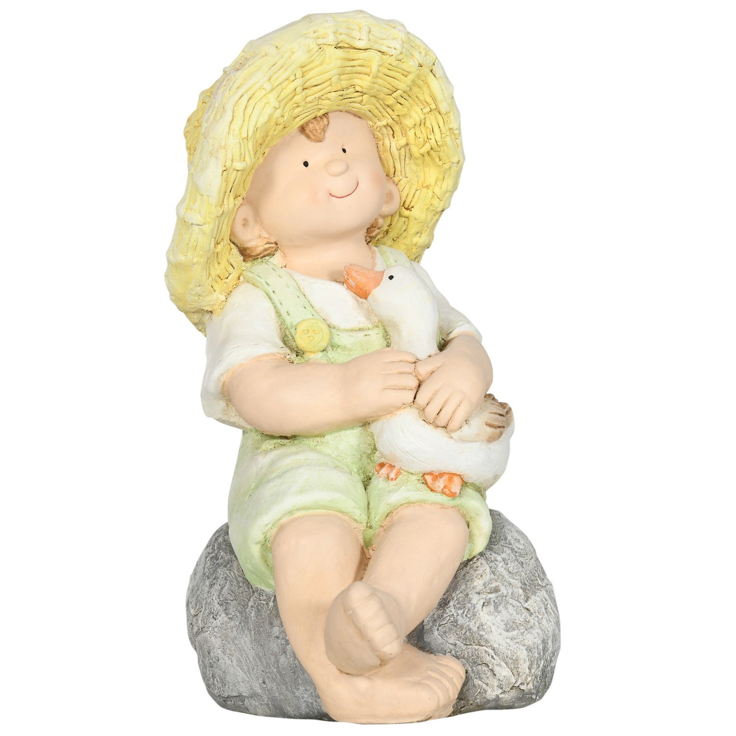Weatherproof 43cm Straw Hat Boy Garden Statue Decor