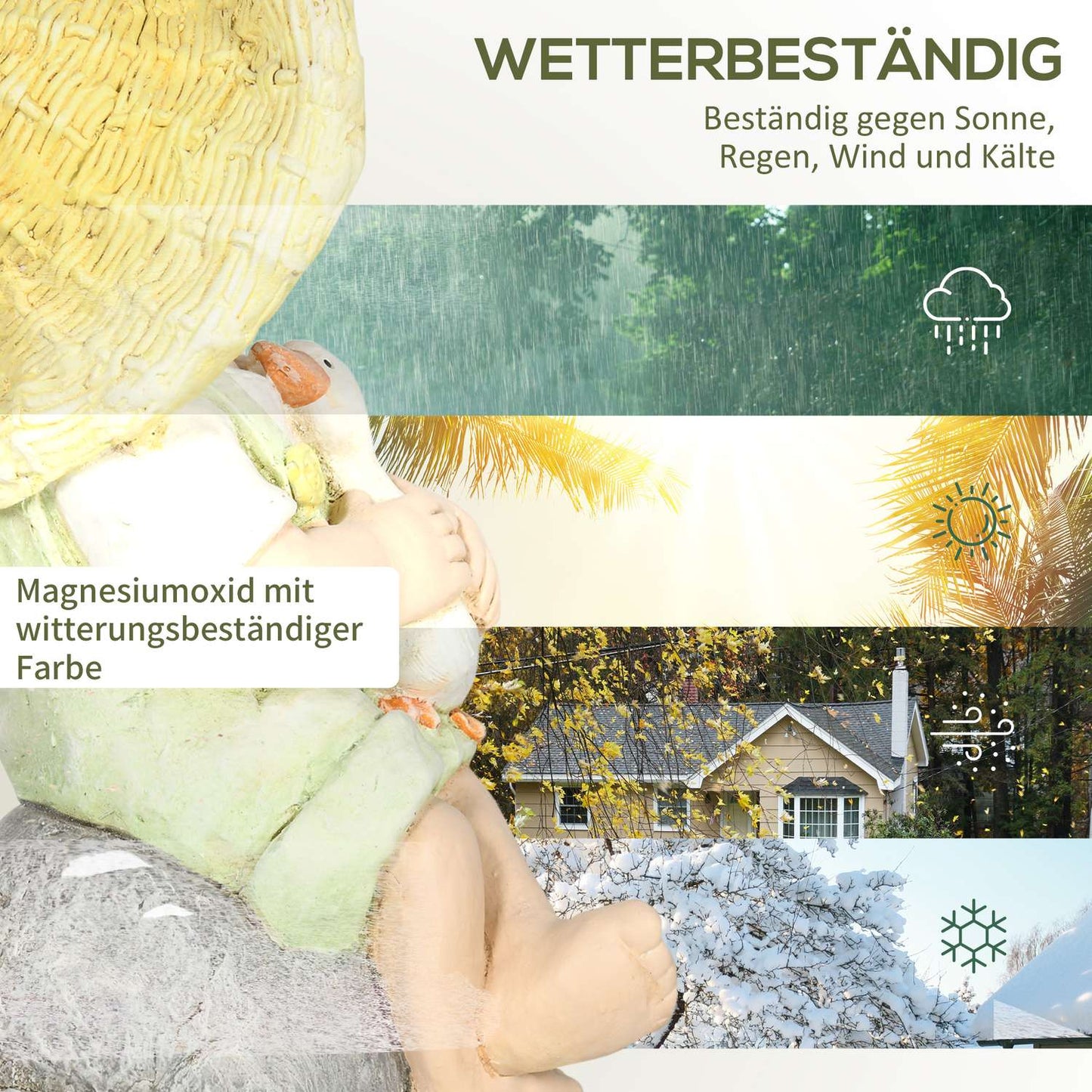 Weatherproof 43cm Straw Hat Boy Garden Statue Decor