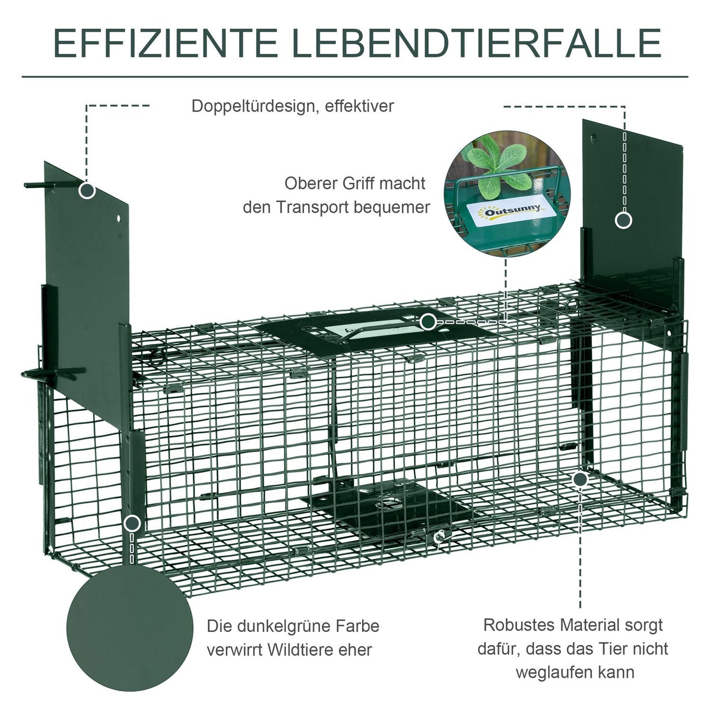 Live Trap - Double door Steel wire trap, 60x18x20 cm