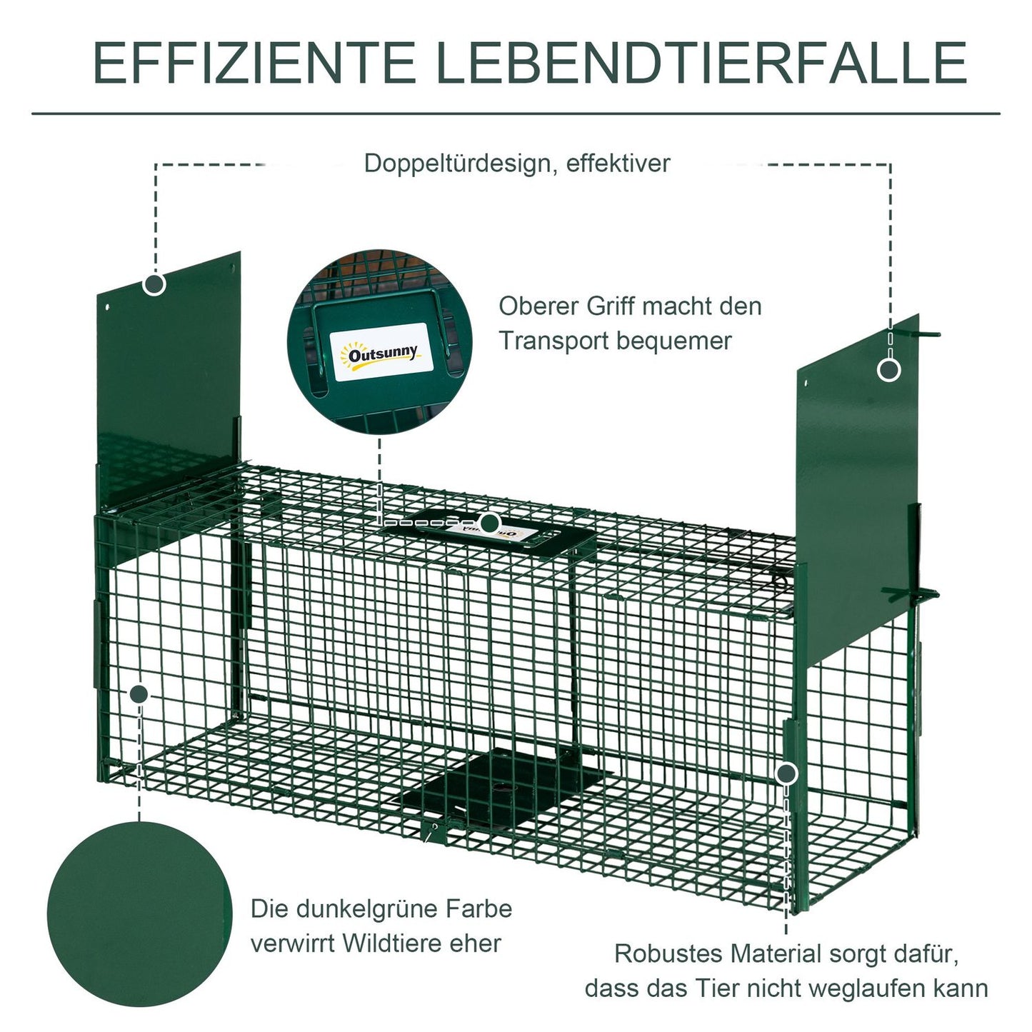 Live trap for martens & rats, double door, steel, 80cm