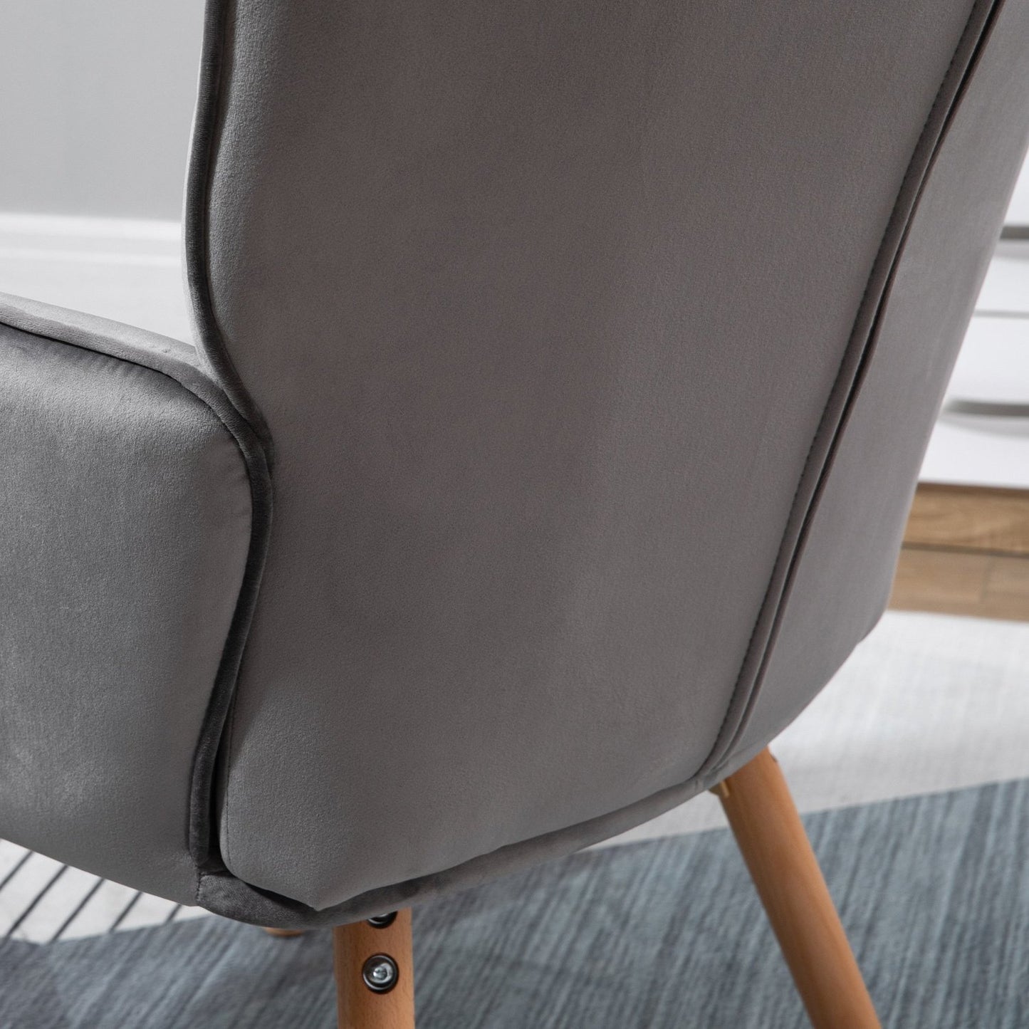 Dining chair in gray velvet with armrests - beech wood