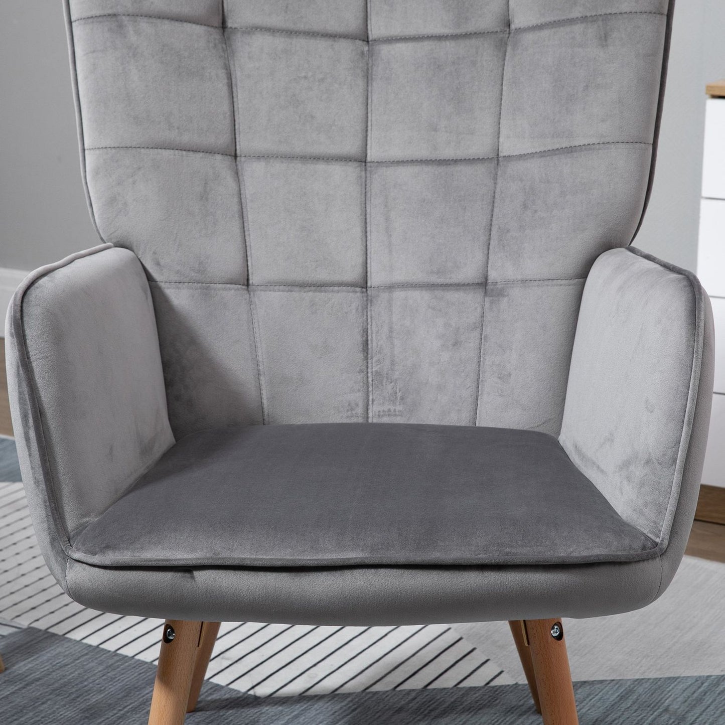 Dining chair in gray velvet with armrests - beech wood