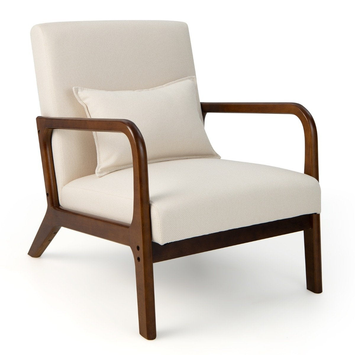 Living Room Lounge Chair, Padded, Wood Armrests, Beige