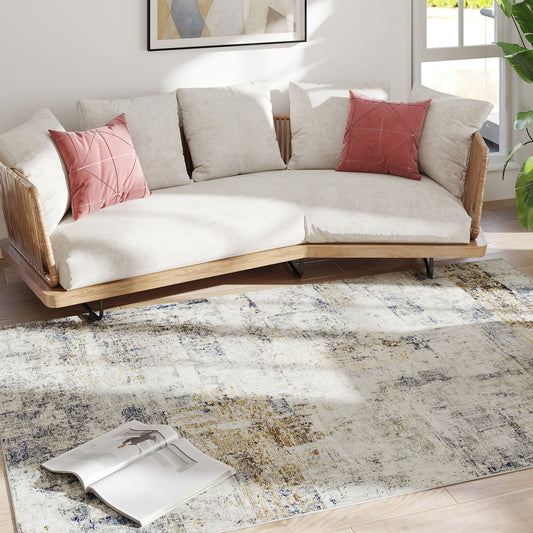 Living Room Rug, Polyester, Modern Art Pattern, Washable, Gray