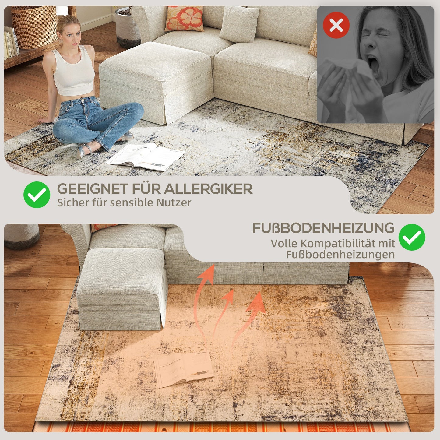 Living Room Rug, Polyester, Modern Art Pattern, Washable, Gray