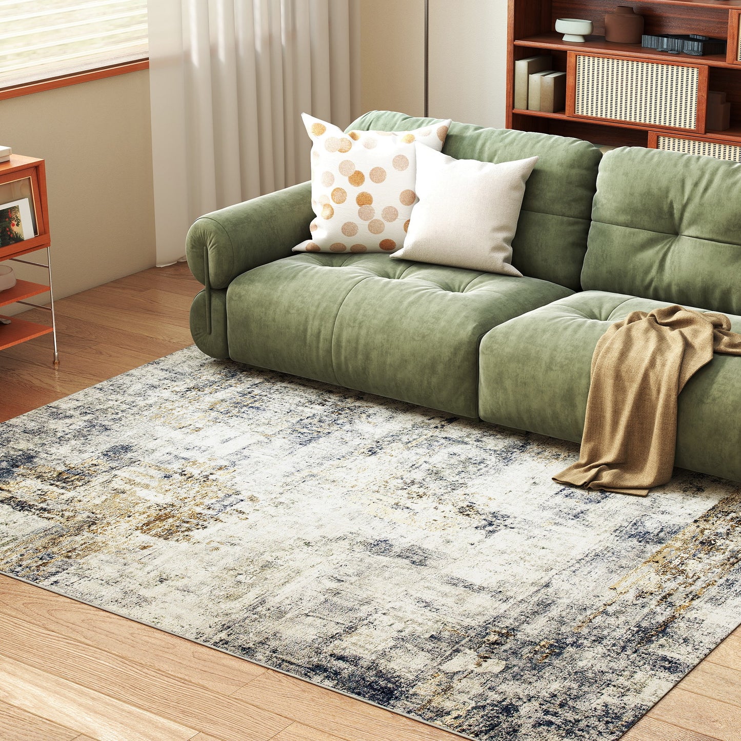 Living Room Rug, Polyester, Modern Art Pattern, Washable, Gray