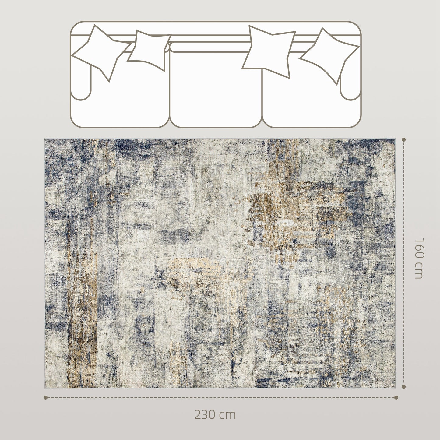 Living Room Rug, Polyester, Modern Art Pattern, Washable, Gray