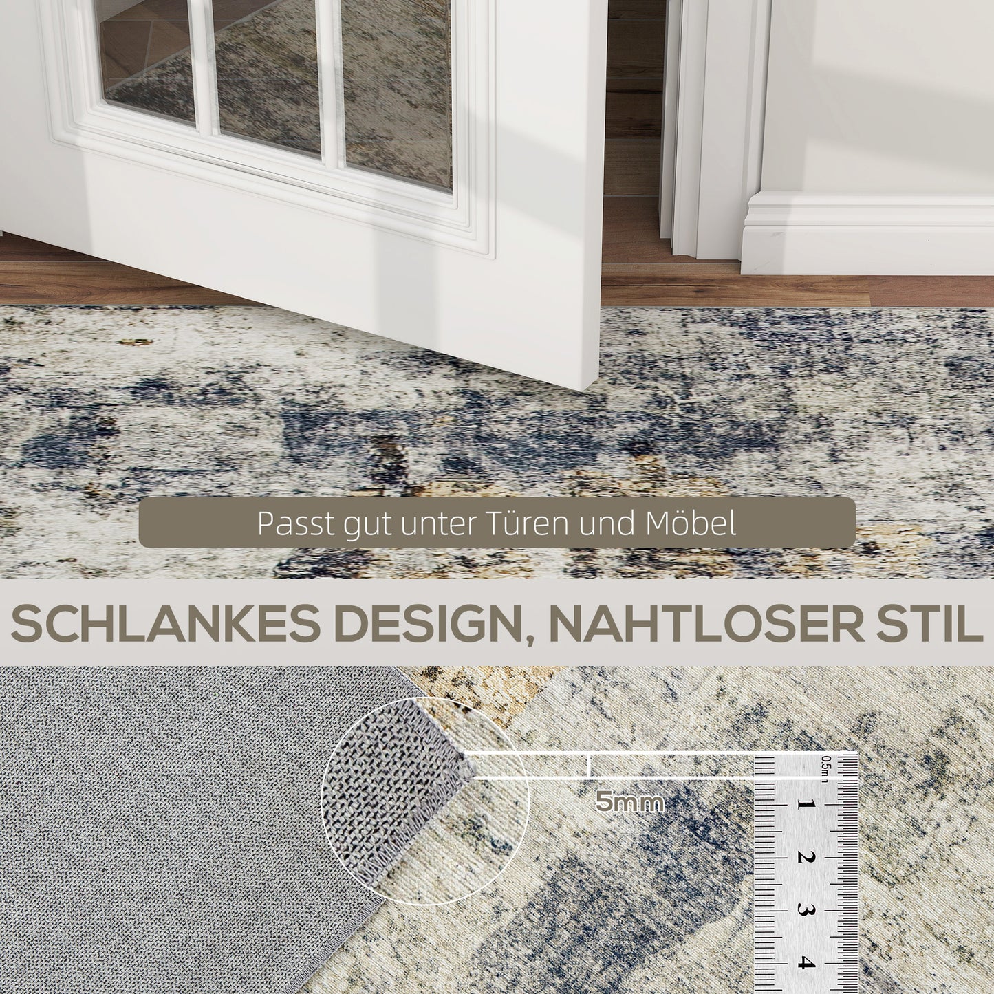 Living Room Rug, Polyester, Modern Art Pattern, Washable, Gray