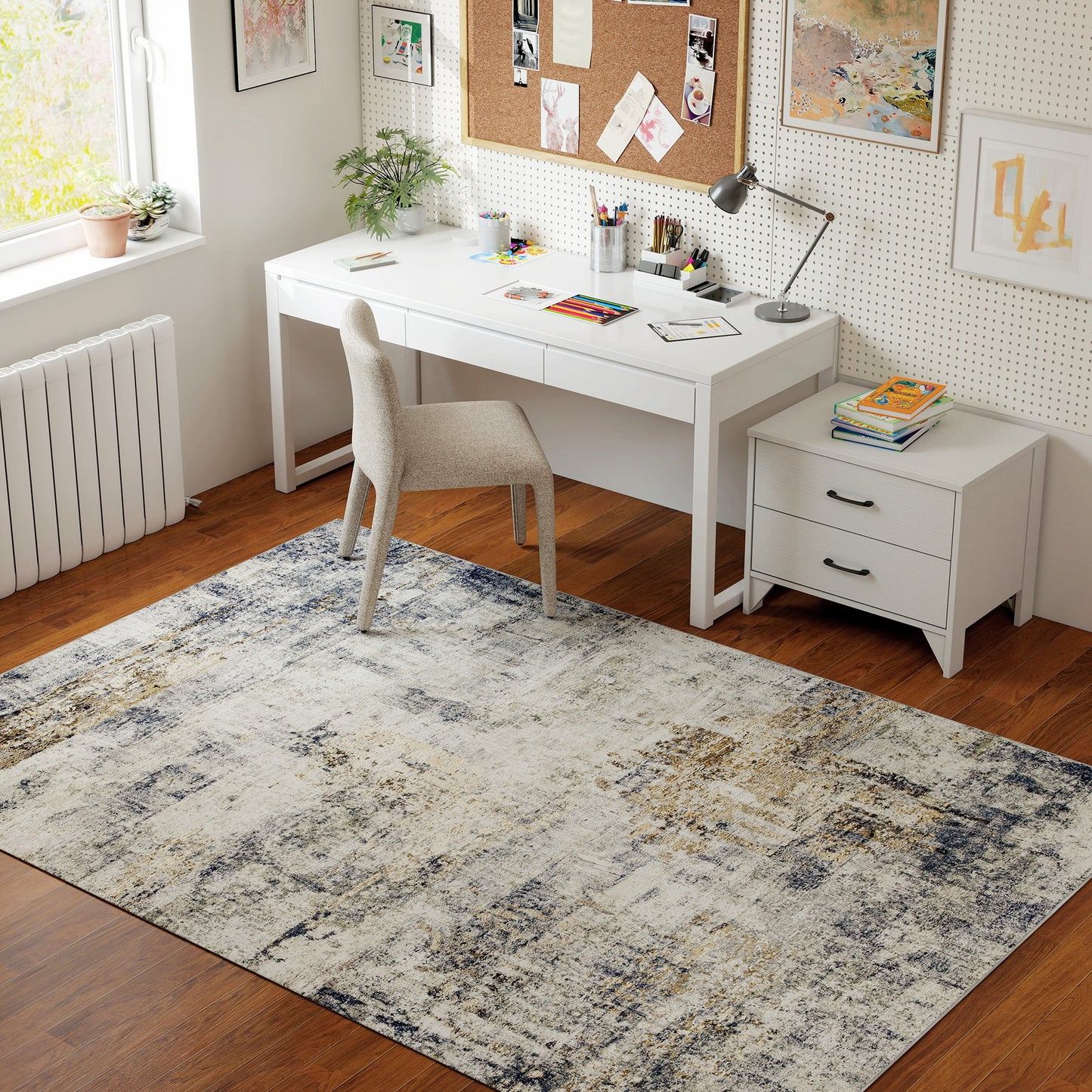 Living Room Rug, Polyester, Modern Art Pattern, Washable, Gray