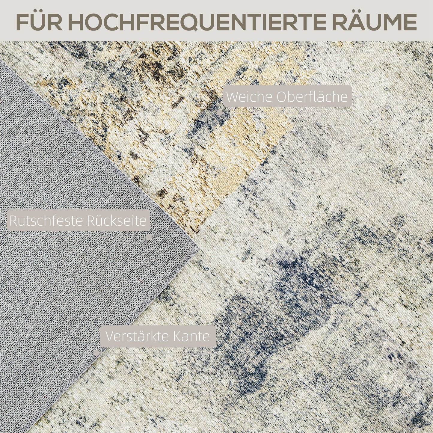 Living Room Rug, Polyester, Modern Art Pattern, Washable, Gray