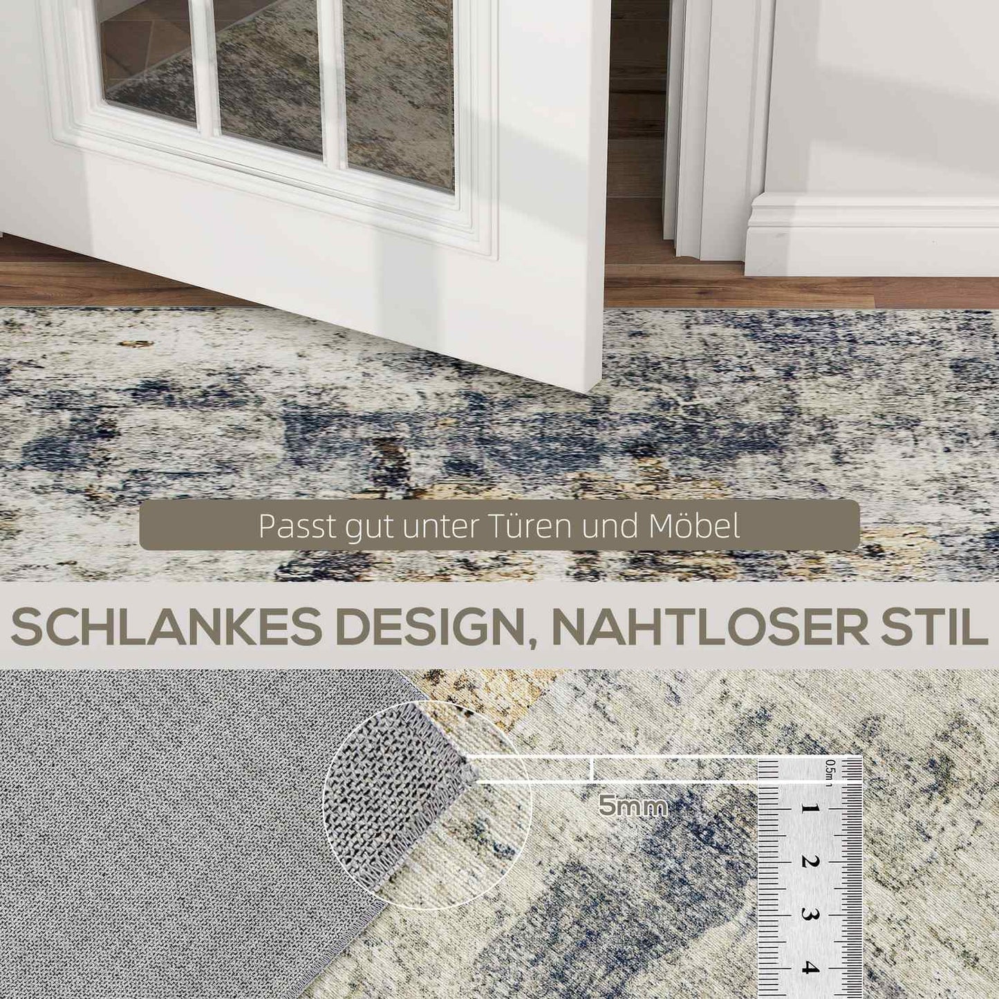 Living Room Rug, Polyester, Modern Art Pattern, Washable, Gray