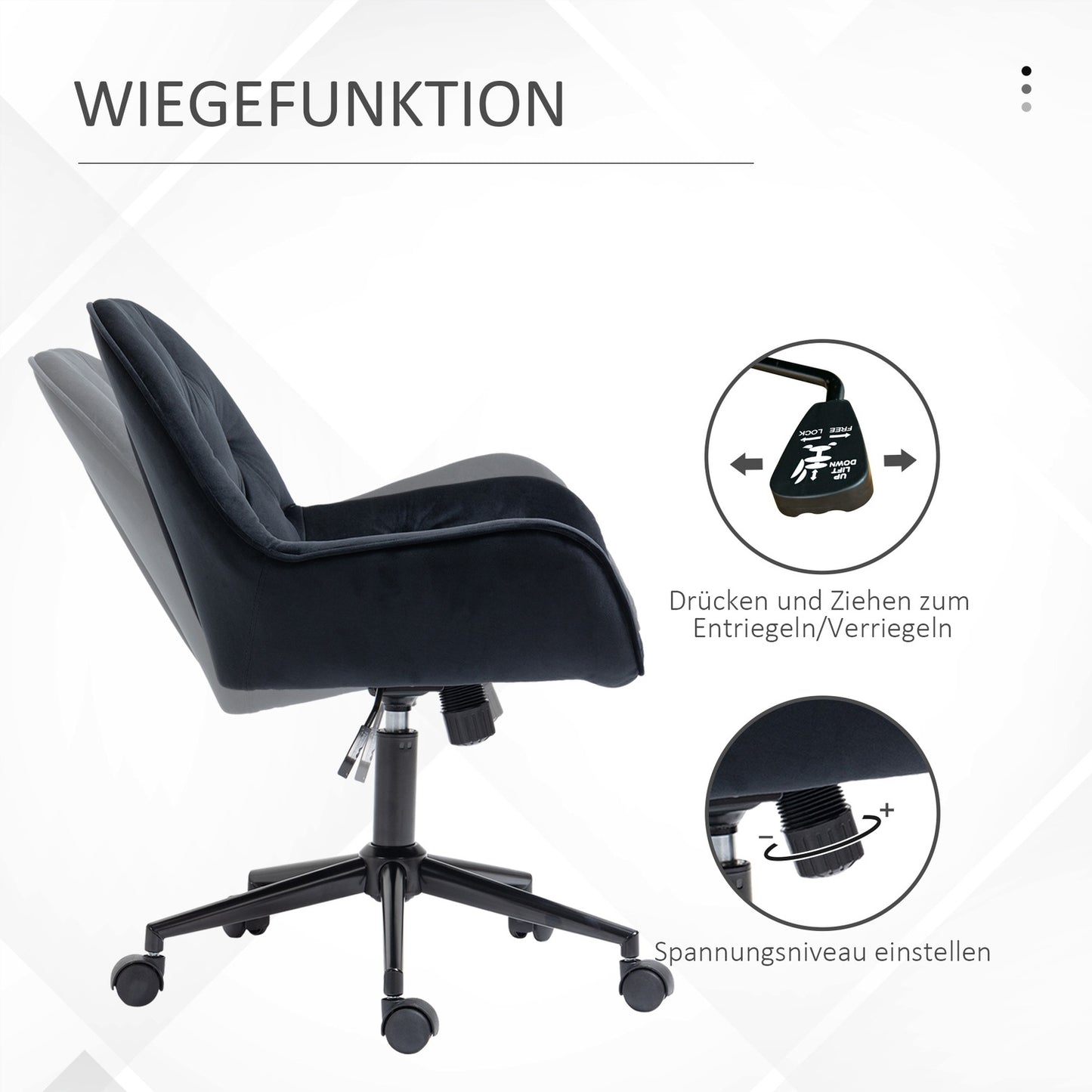 Height-adjustable Black Velvet Swivel Desk chair