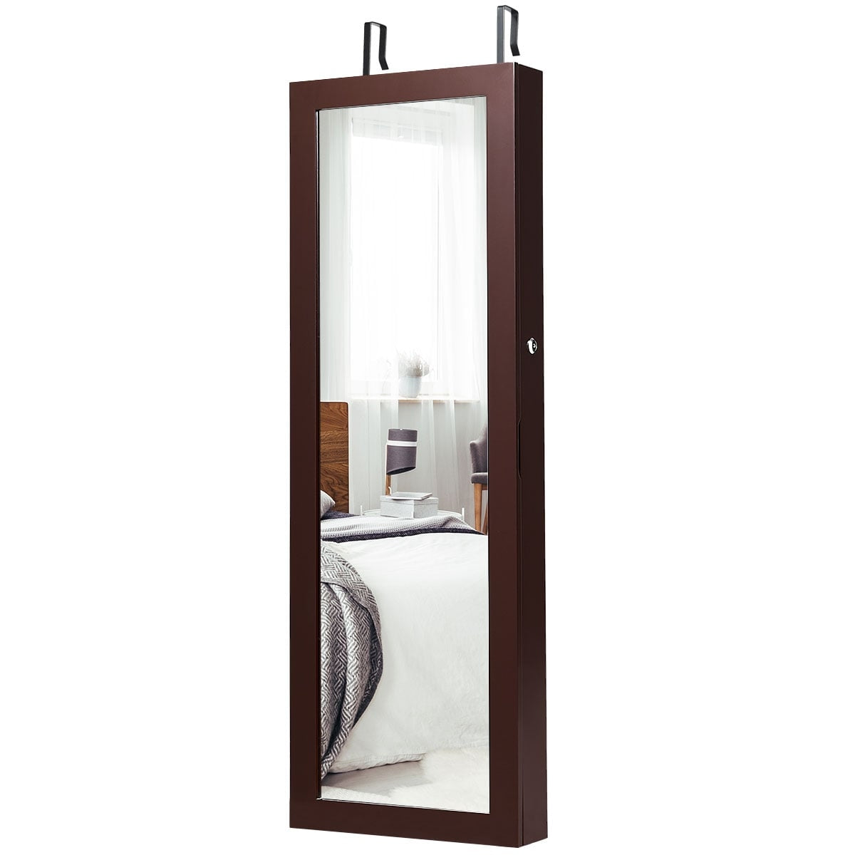 Lockable LED Jewelry Cabinet with Full-Length Mirror