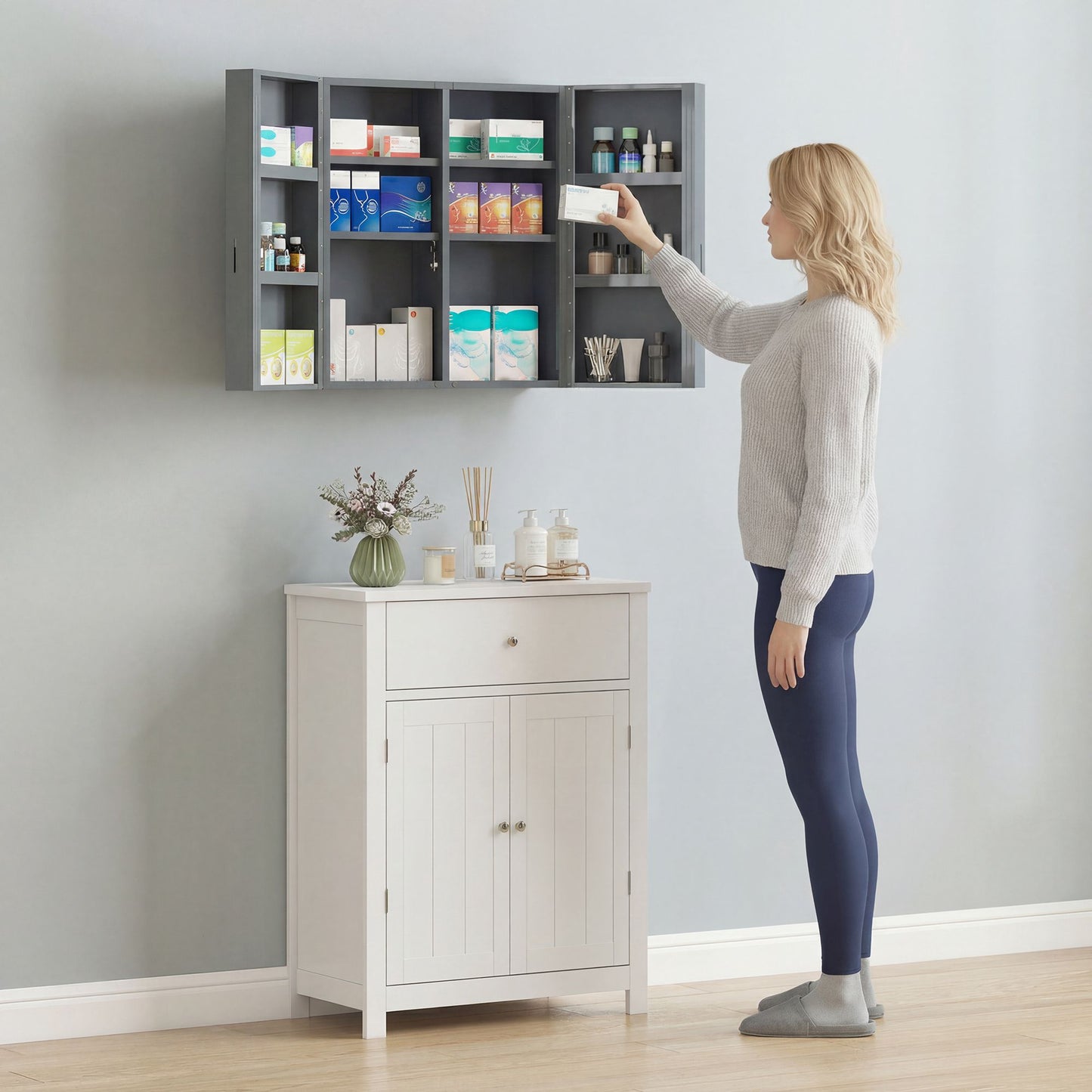 Lockable Medicine Cabinet, 6 Shelves, Charcoal Gray Steel