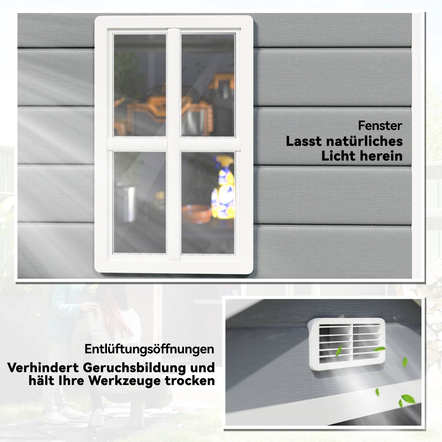 Lockable Metal Garden Shed, Double Door, Window, 1.80 x 1.30 x 2.10 m