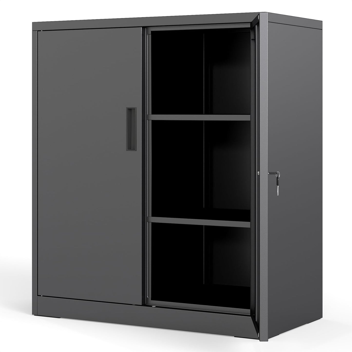 Lockable Metal Storage Cabinet, Adjustable Shelves, Black