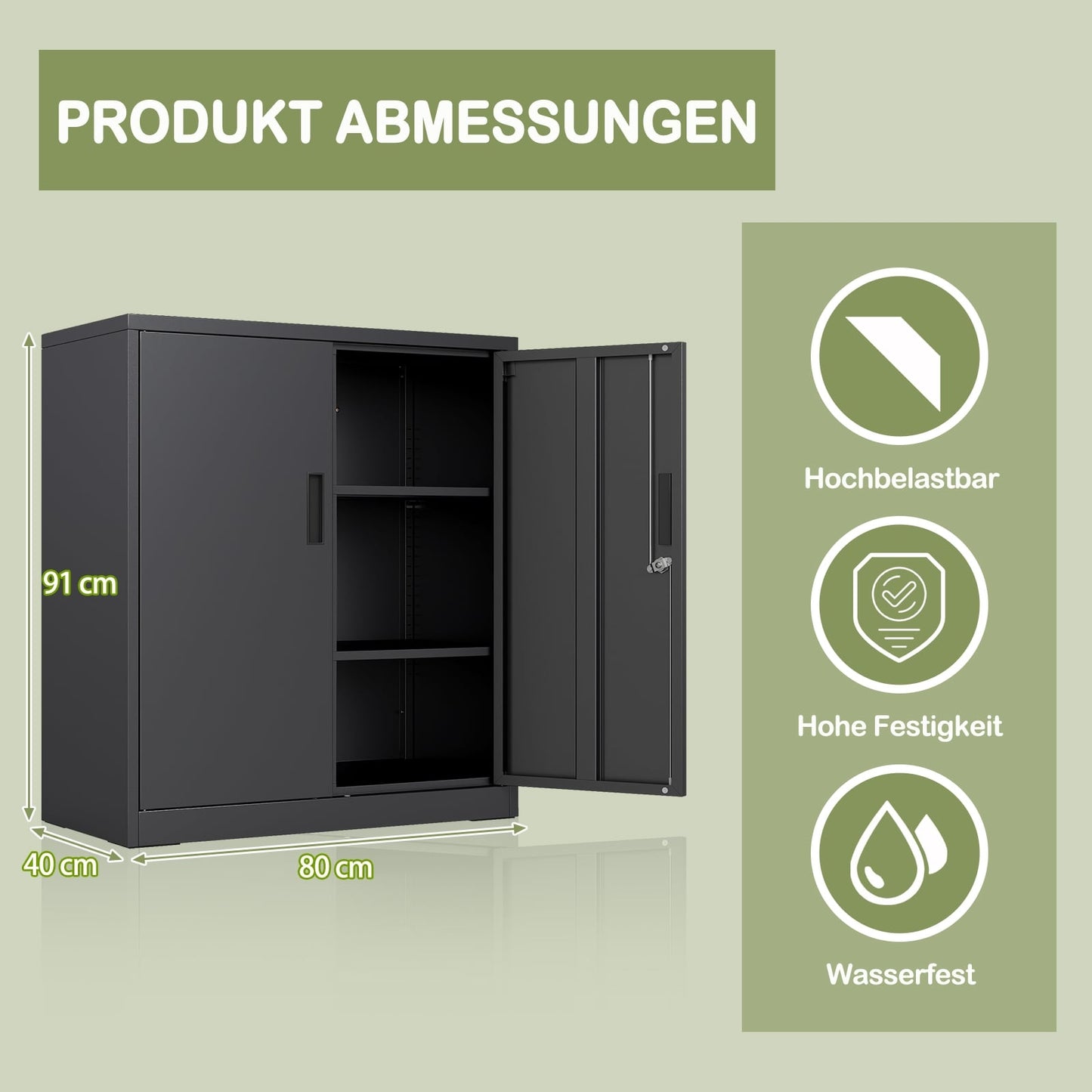 Lockable Metal Storage Cabinet, Adjustable Shelves, Black
