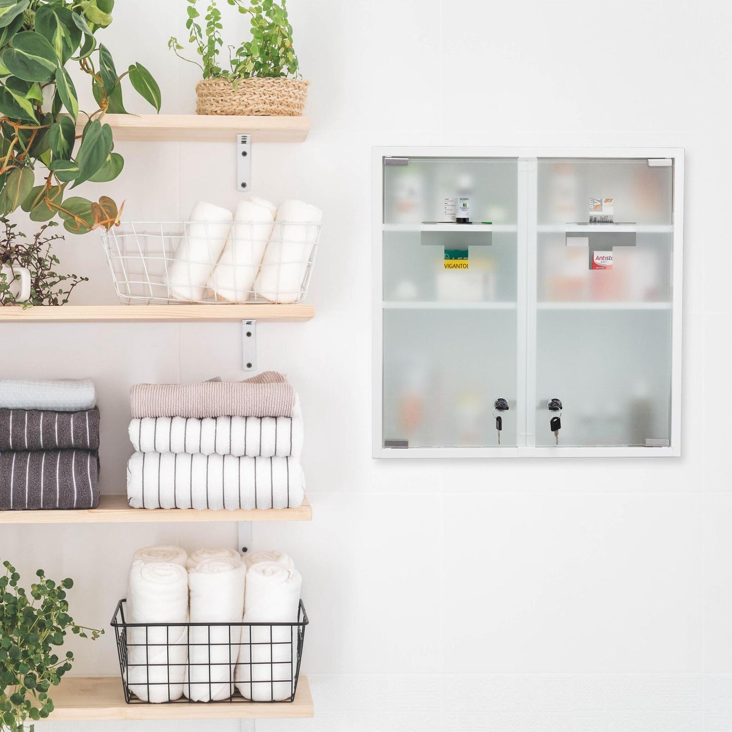 Lockable medicine cabinet with double doors
