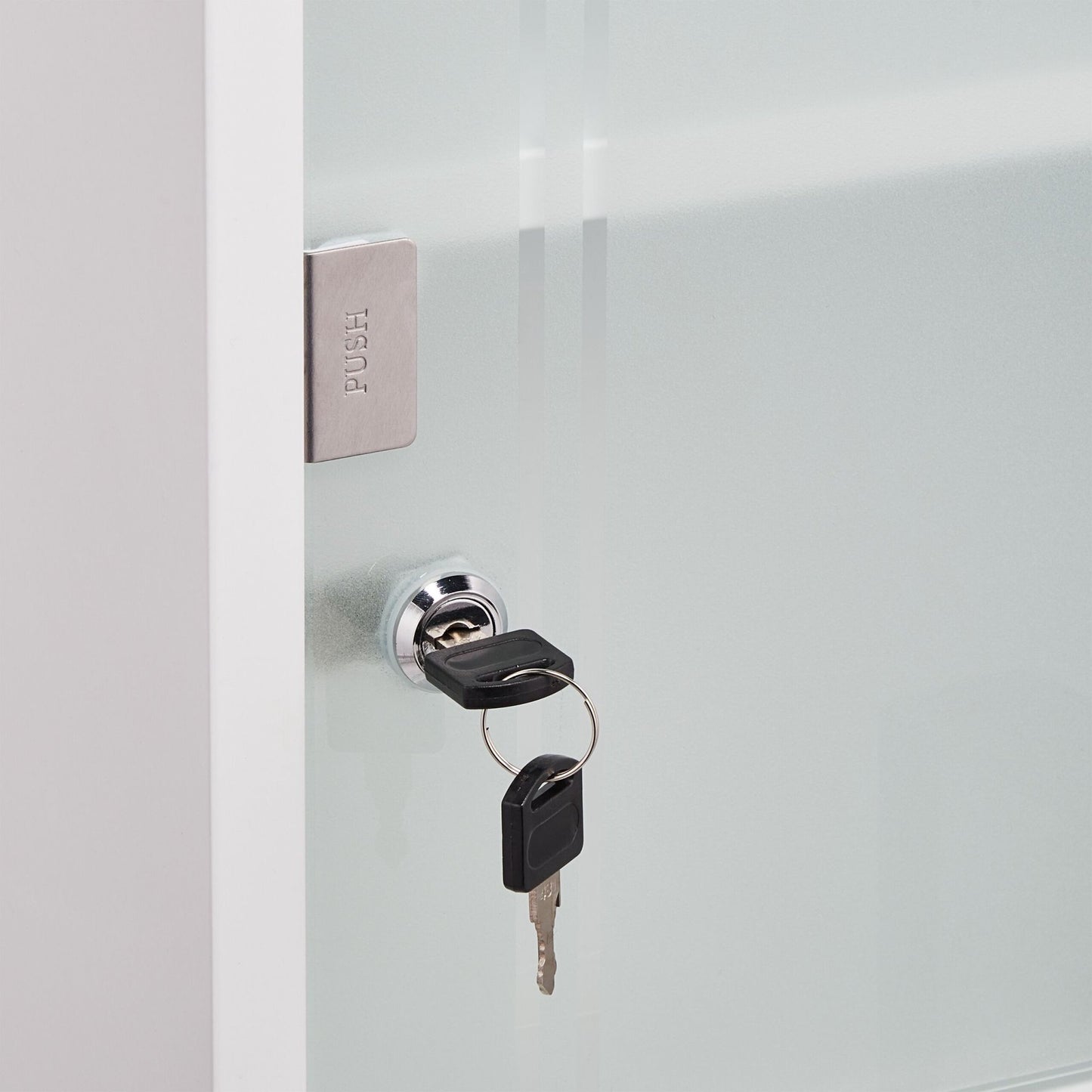 Lockable medicine cabinet with glass door