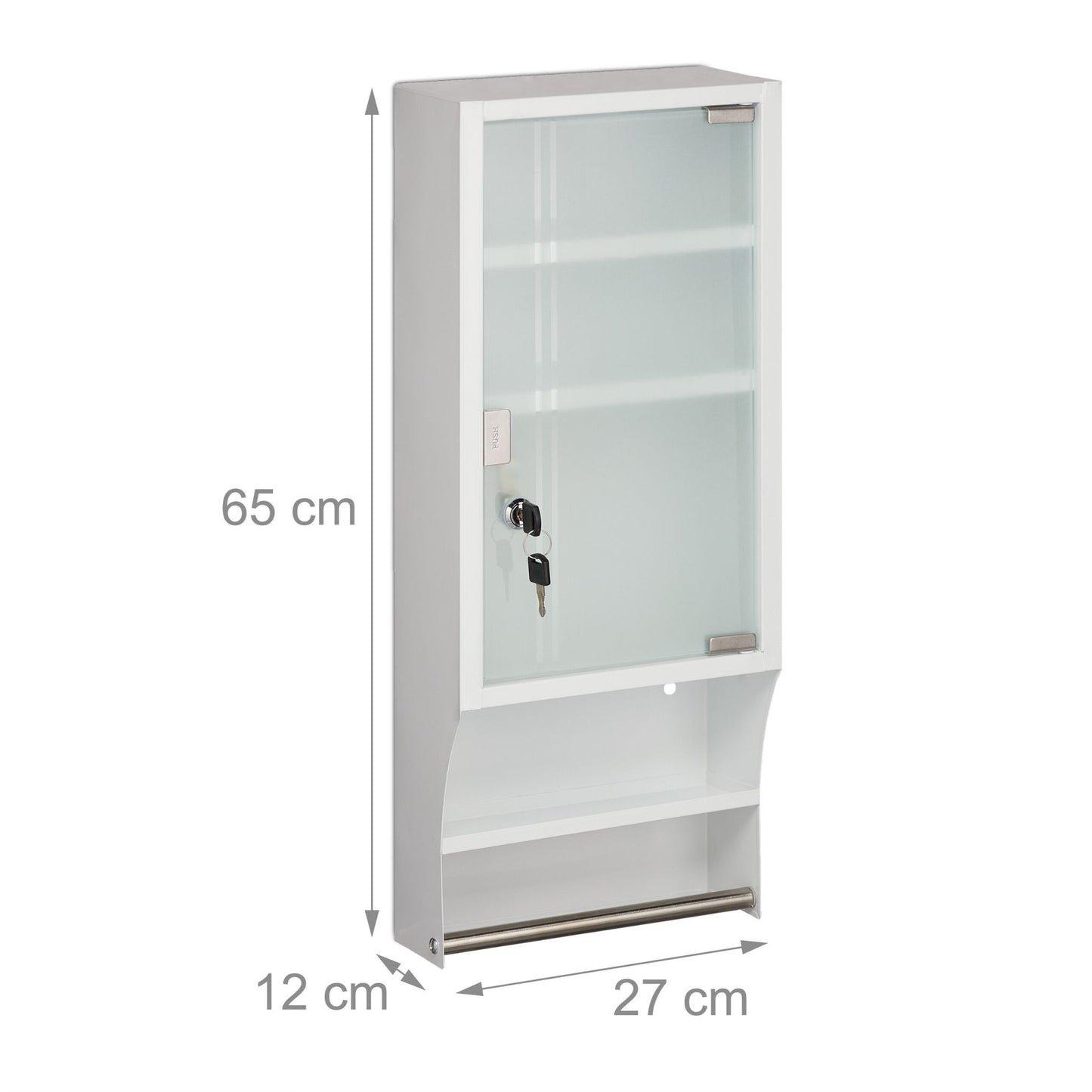 Lockable medicine cabinet with glass door