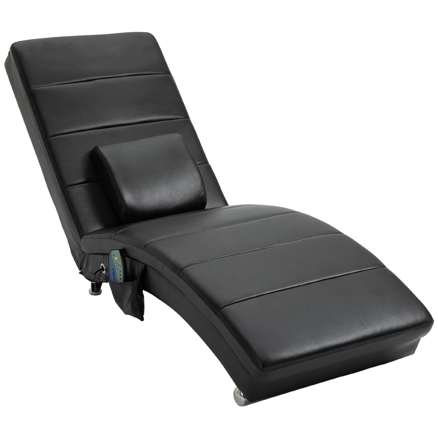 Massage lounge chair, high backrest, artificial leather, black