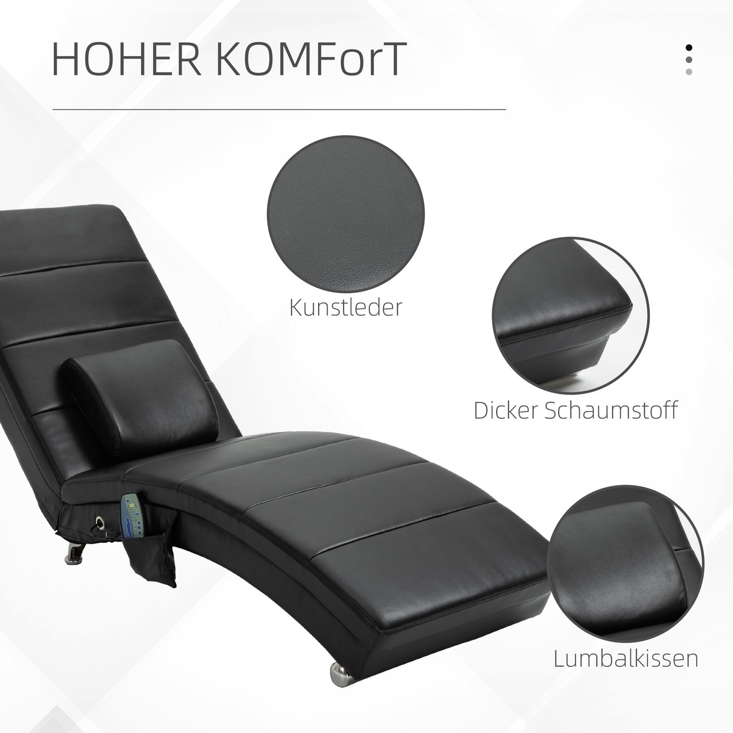 Massage lounge chair, high backrest, artificial leather, black