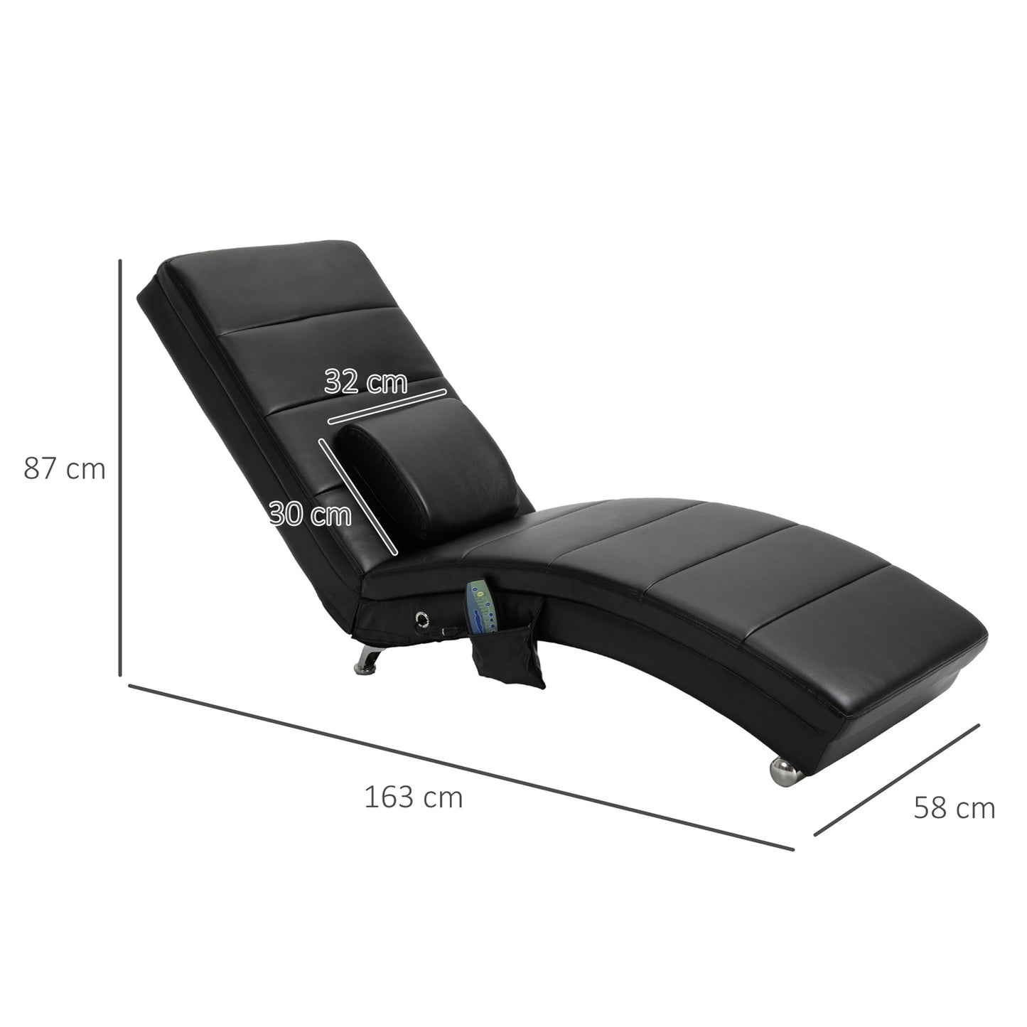 Massage lounge chair, high backrest, artificial leather, black