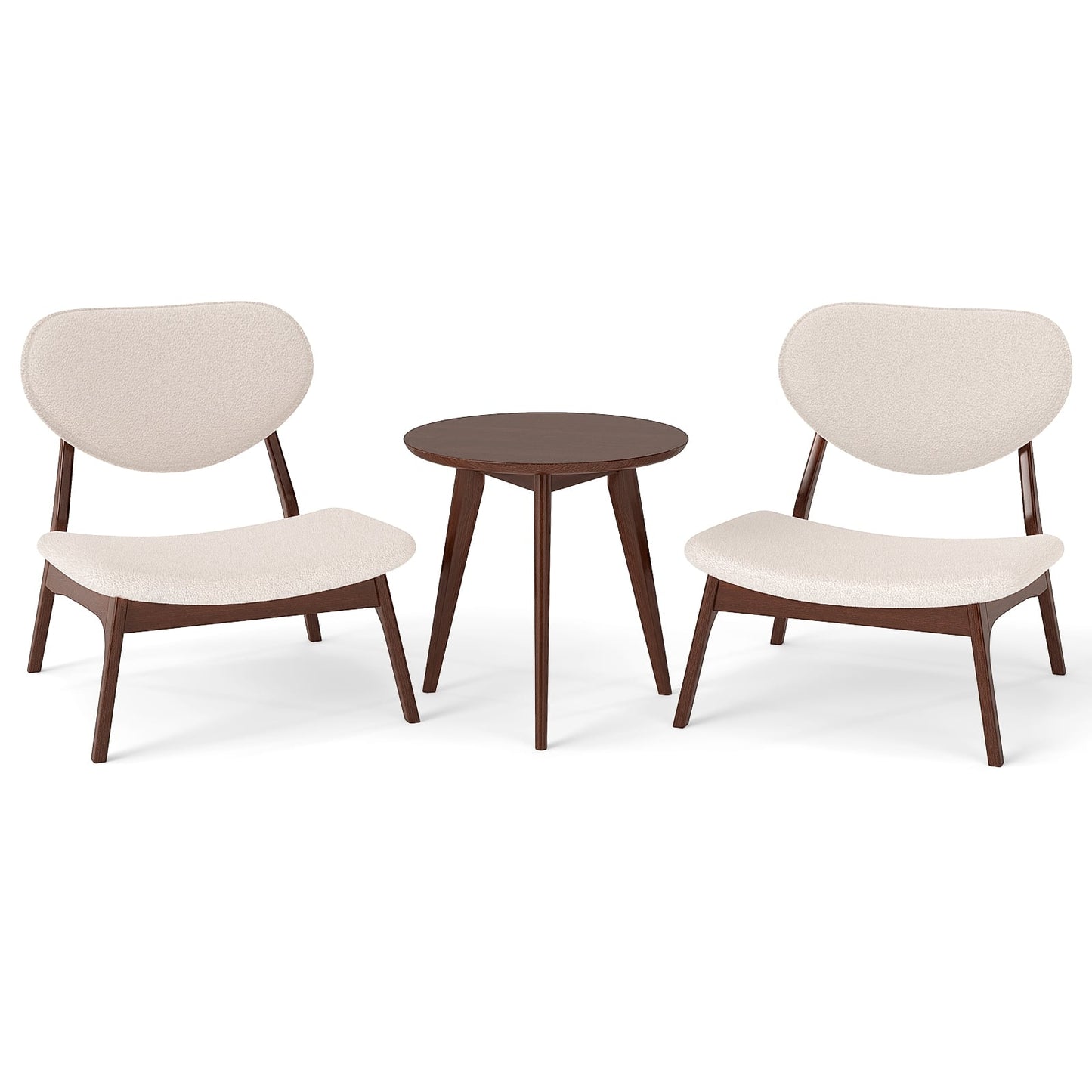 Lounge Chair Set with Side Table, Beige, 3-Piece