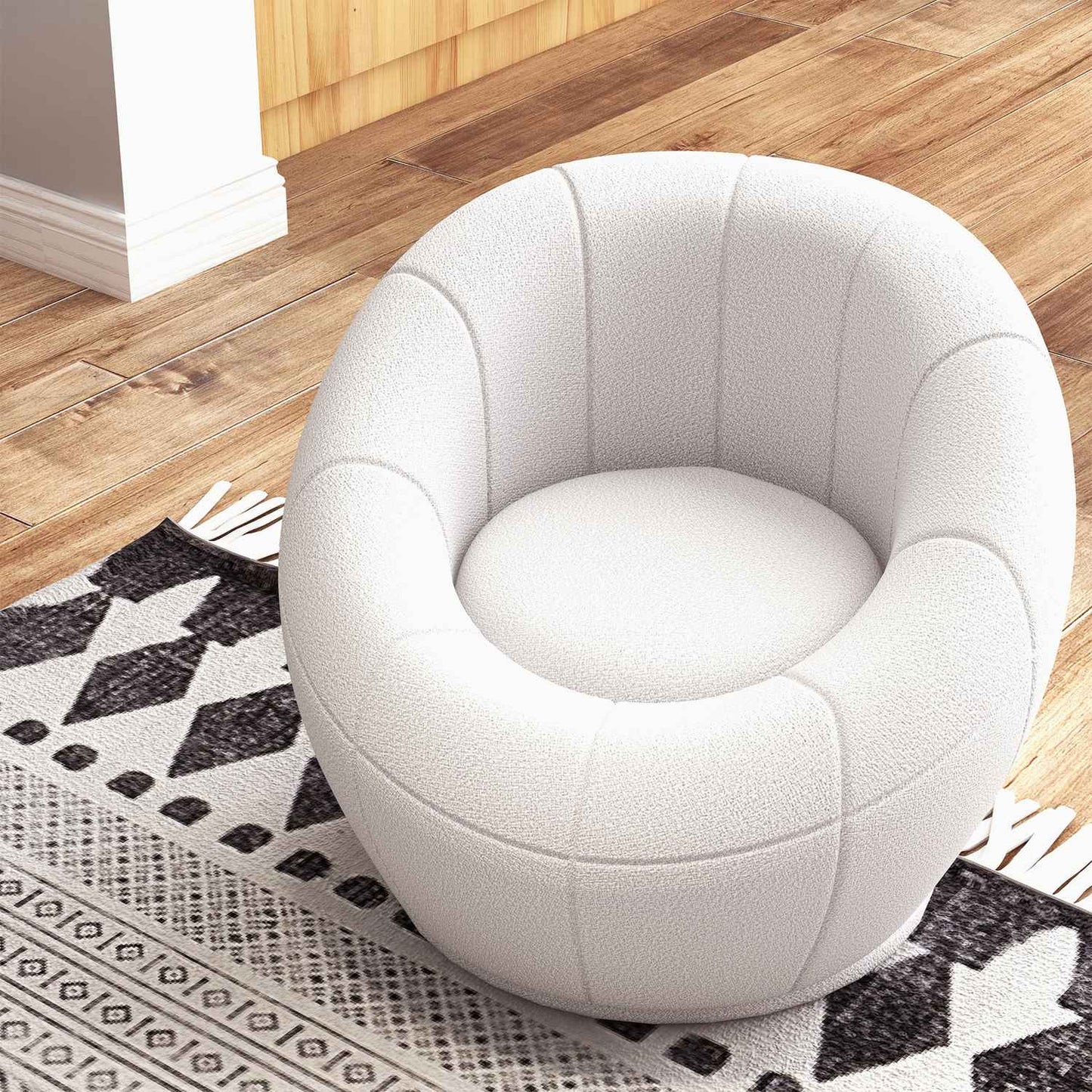 White swivel lounge chair with armrests for living room