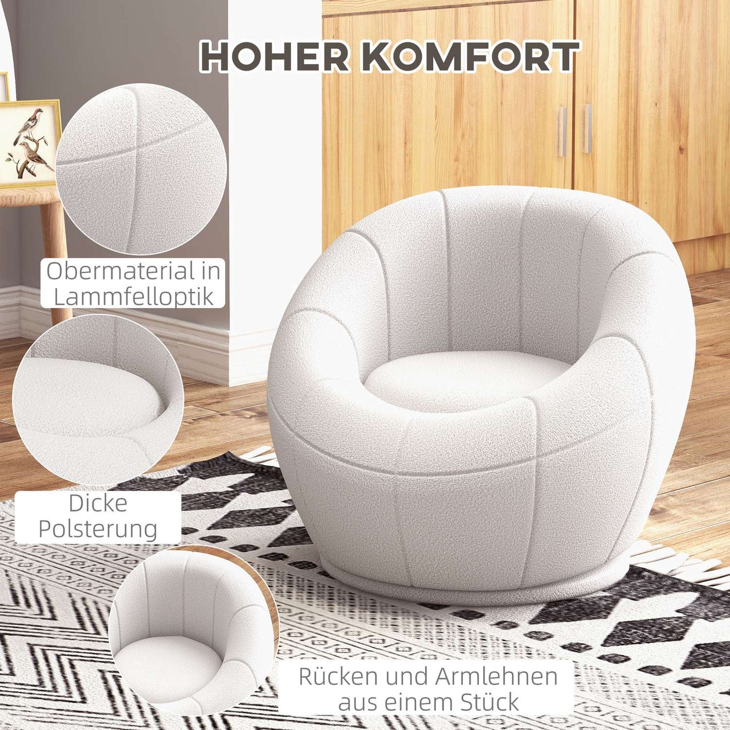 White swivel lounge chair with armrests for living room