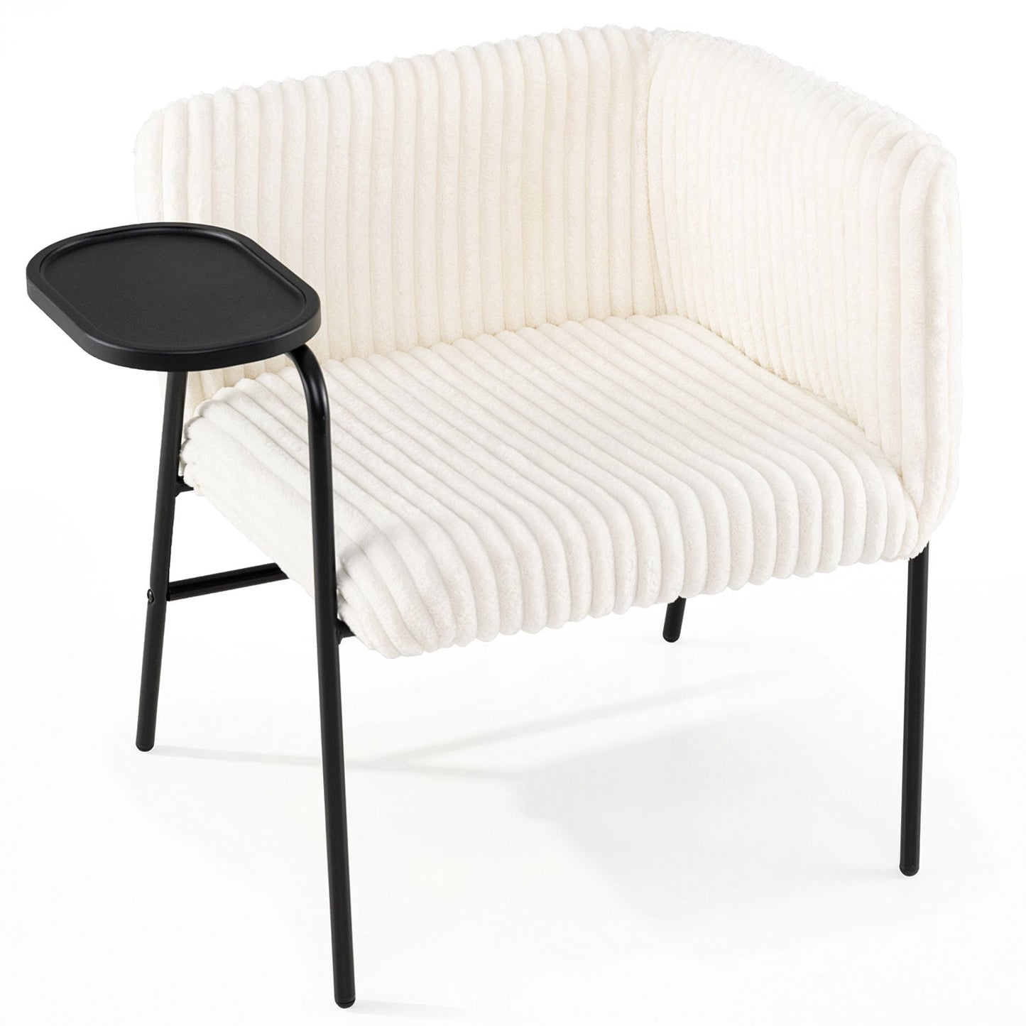 Lounge Chair with Tray, Beige Corduroy, Metal Frame