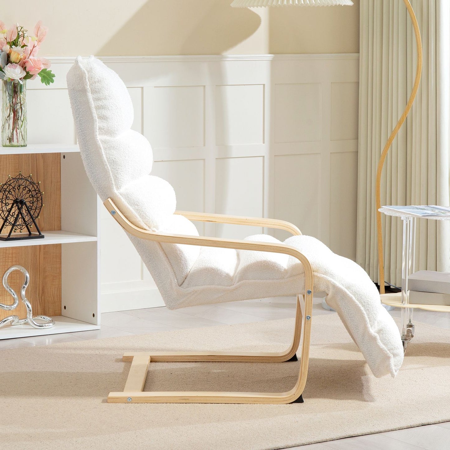 Upholstered Birch Lounge Chair with Adjustable Footrest
