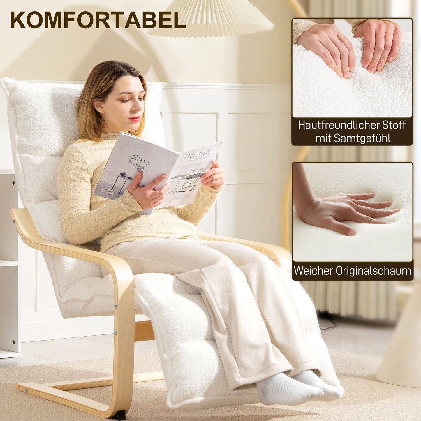 Upholstered Birch Lounge Chair with Adjustable Footrest