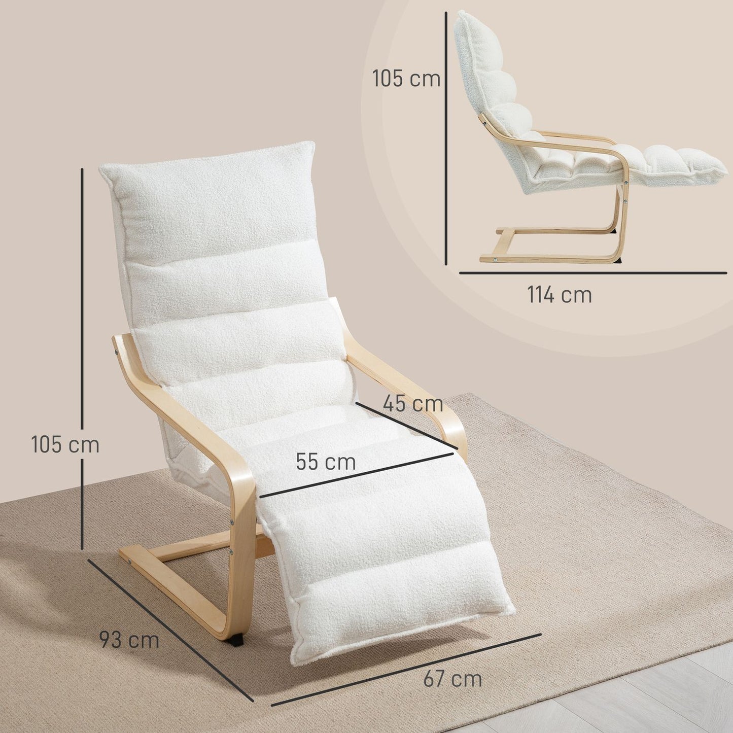Upholstered Birch Lounge Chair with Adjustable Footrest