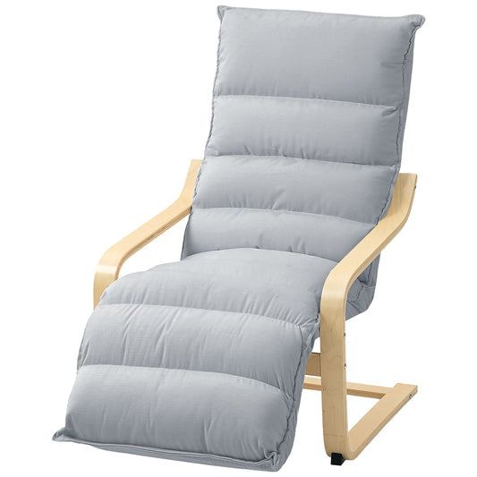 Light Grey Birch Wood Lounge Chair with Adjustable Footrest