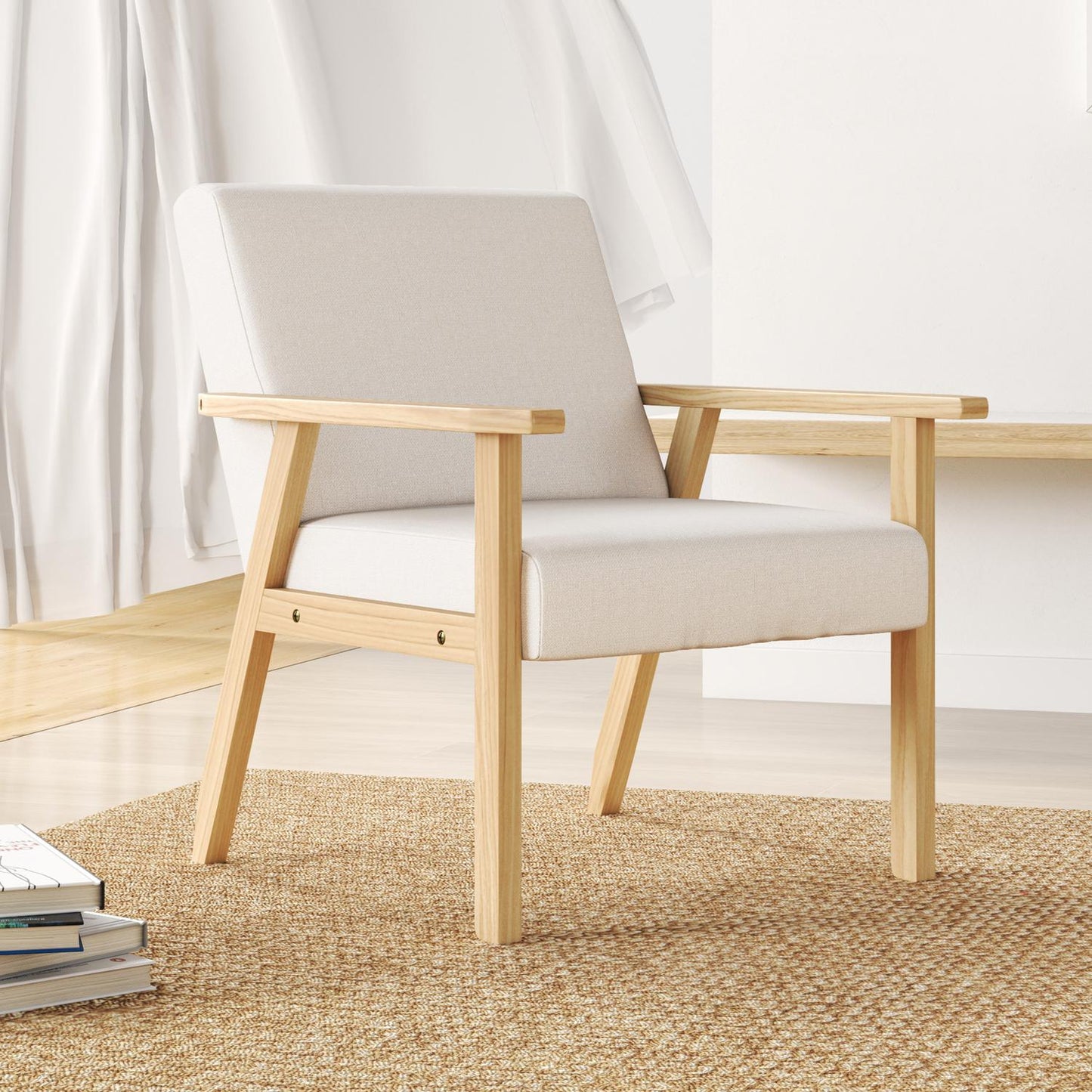 Armchair with armrests, Upholstered, Cream white, 64x70x72 cm