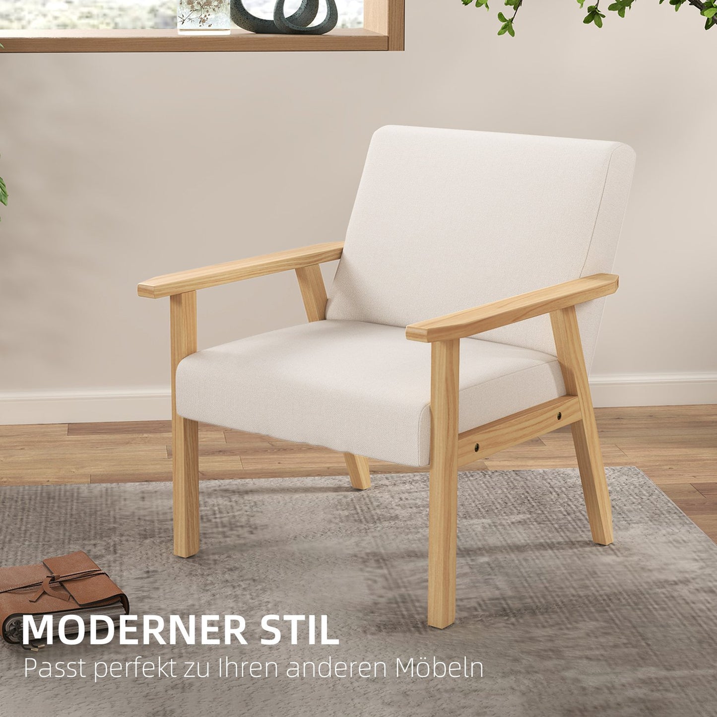 Armchair with armrests, Upholstered, Cream white, 64x70x72 cm
