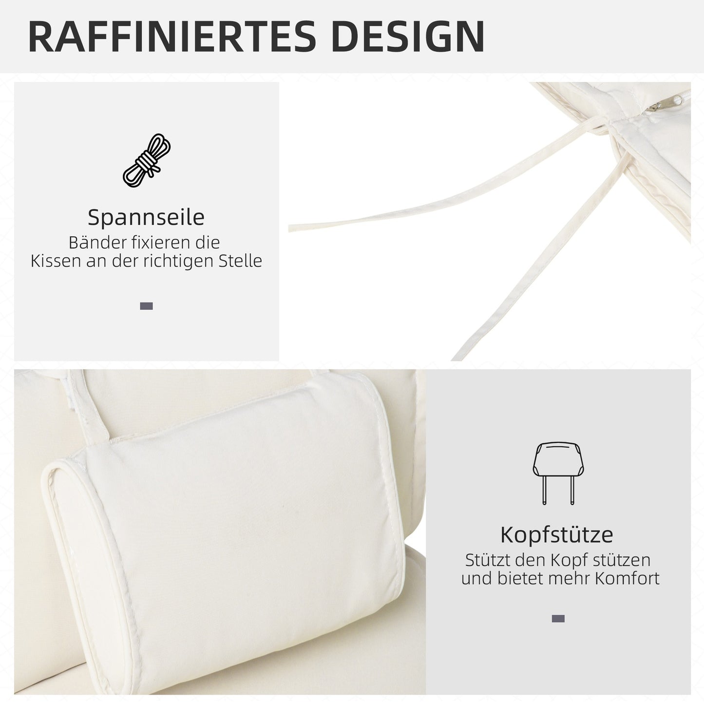 Cream white outdoor chair cushion, polyester, 198x53x5 cm