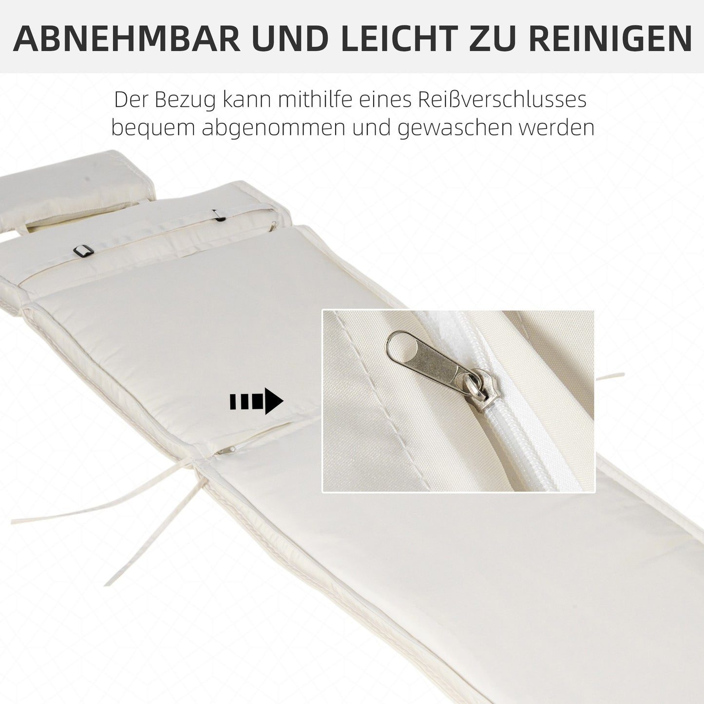 Cream white outdoor chair cushion, polyester, 198x53x5 cm