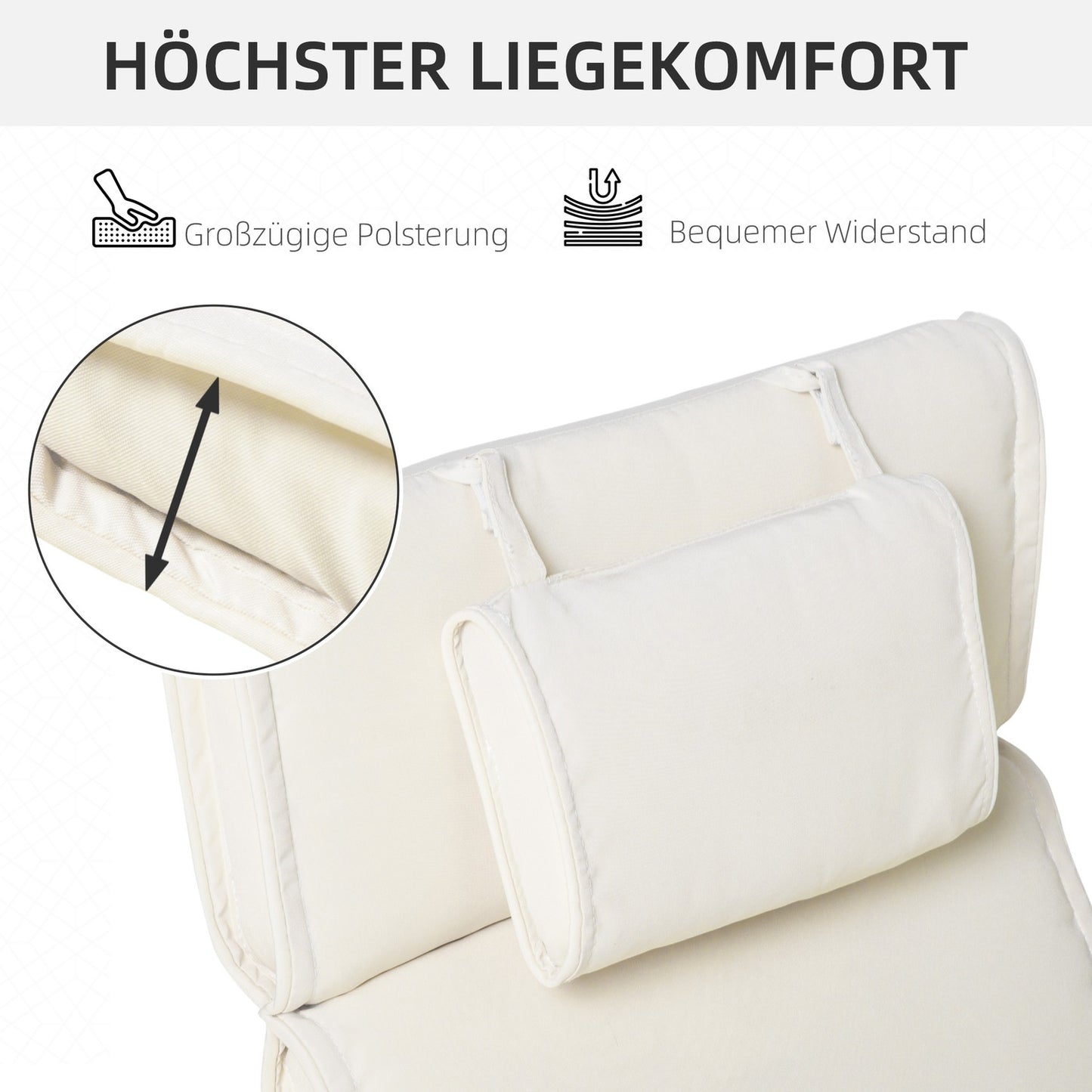 Cream white outdoor chair cushion, polyester, 198x53x5 cm