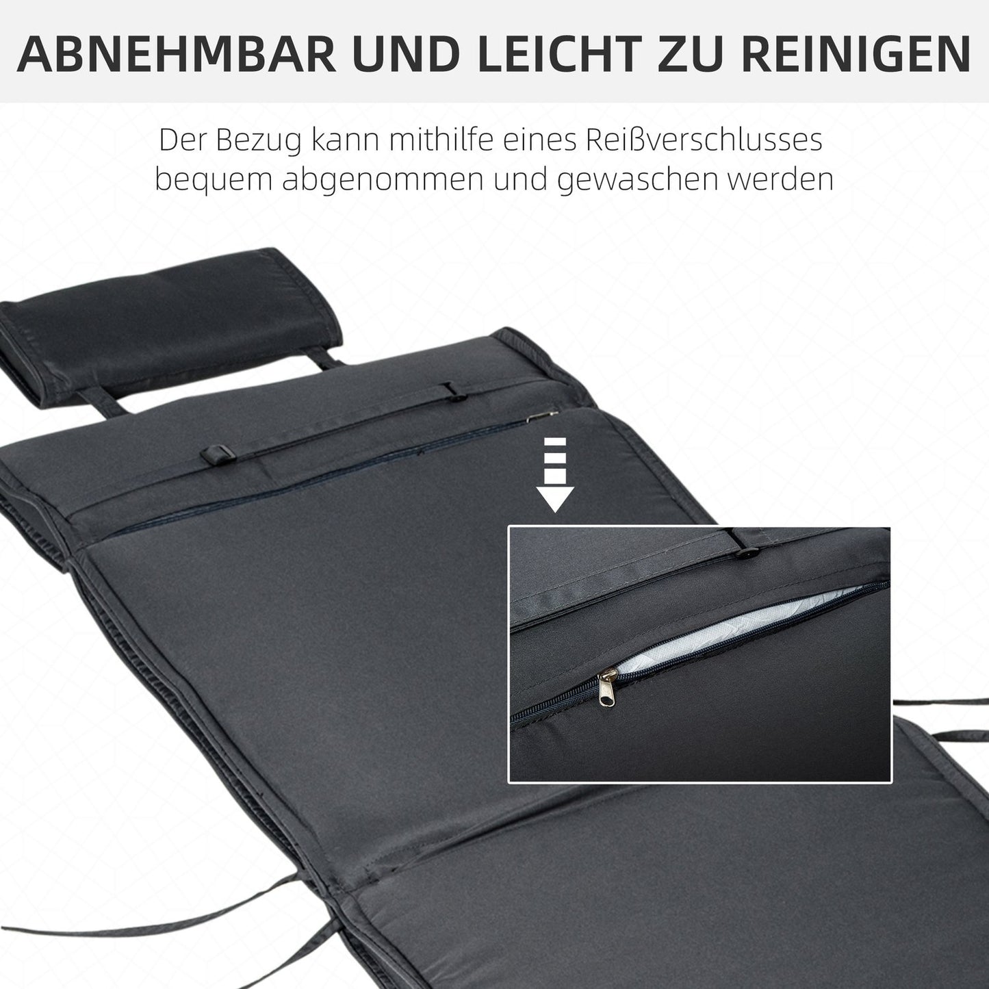 Garden chair cushion, grey, removable cushion, 198x53x5 cm