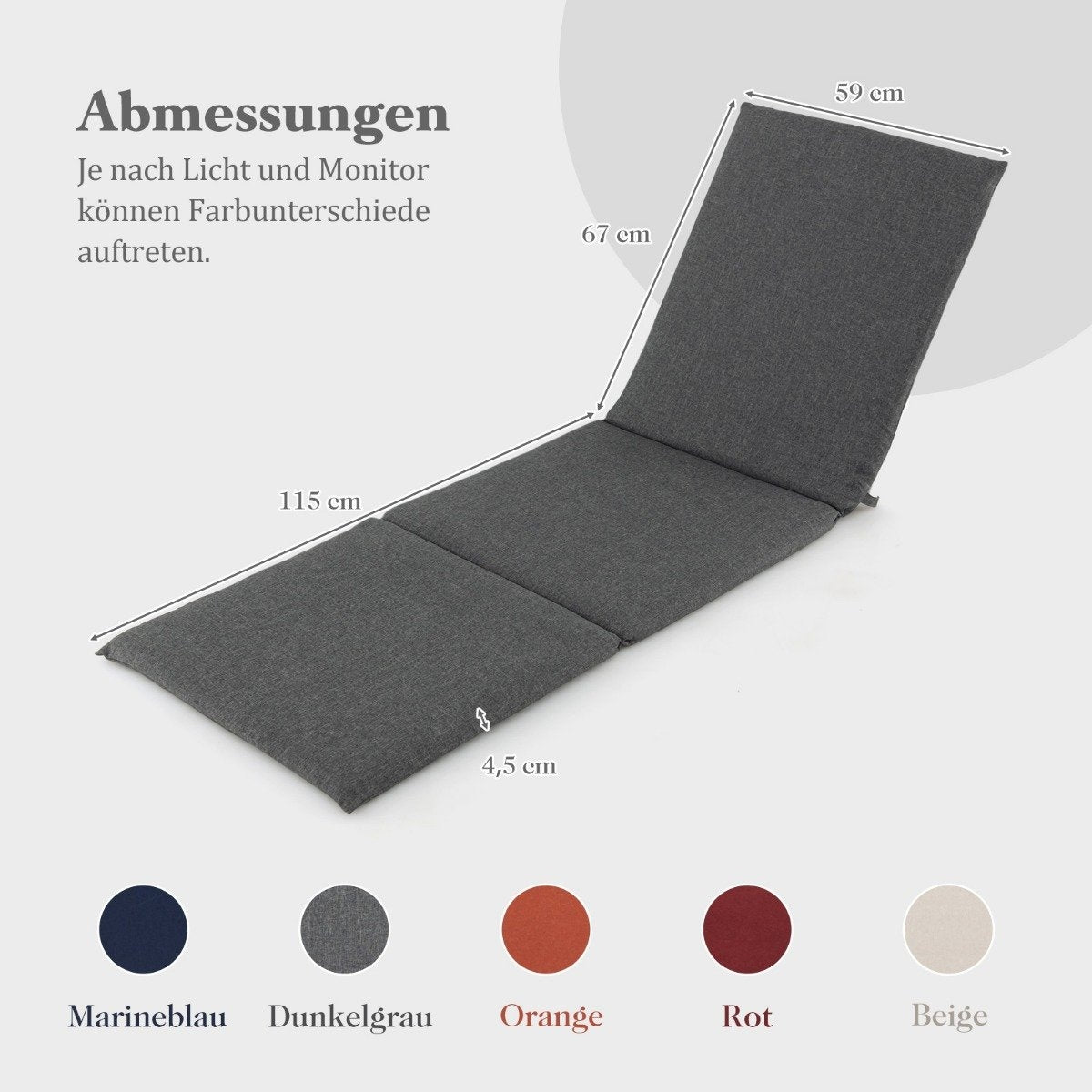 Lounger cushion cushion for sun lounger upholstered cushion for garden lounger 182 x 59 x 4.5 cm dark gray